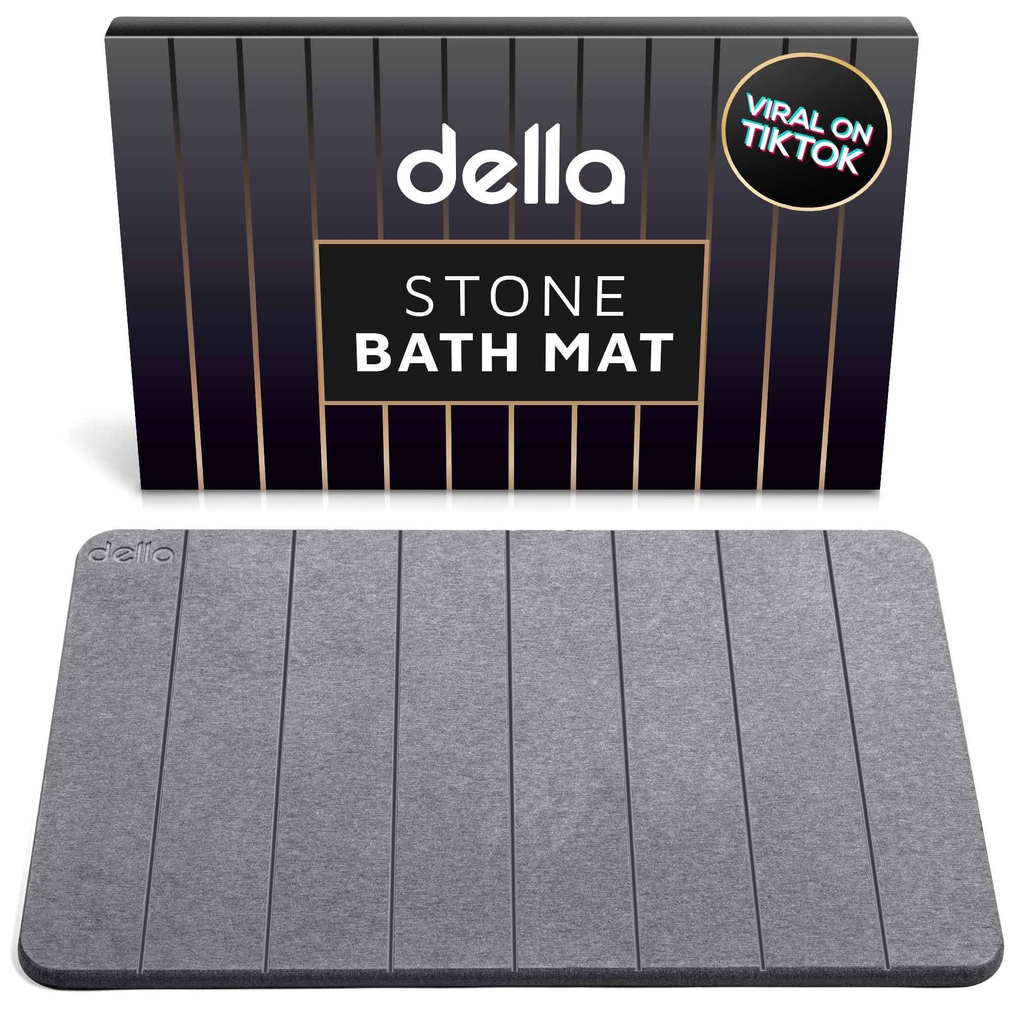 Della Premium Stone Bath Mat - Super Absorbent Diatomaceous Earth Shower Mat - Quick Drying Bathstone For Bathroom Floor - Moder