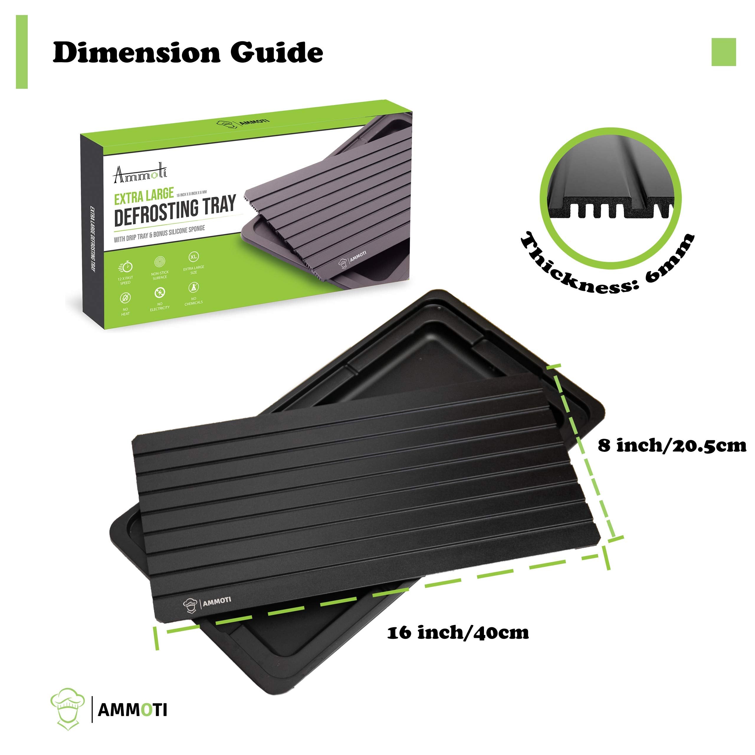 Ammoti 16''X8'' Extra Large Defrosting Tray| 6Mm Thickness For More Defrosting Power| Thawing Plate For Frozen Meat With Thick G