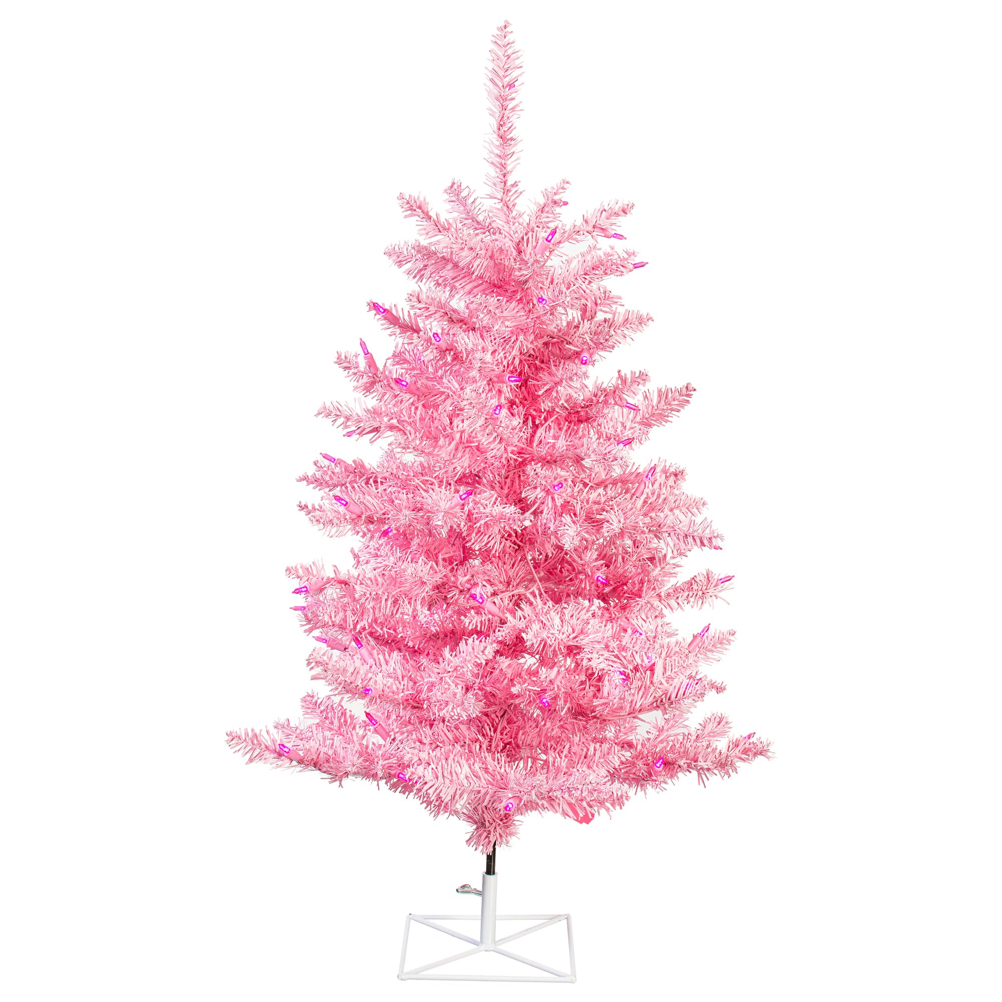 Vickerman 3' Light Pink Artificial Christmas Tree Featuring 234 PVC Tips and 100 Pink Dura-lit LED Italian Style Lights on Pink 