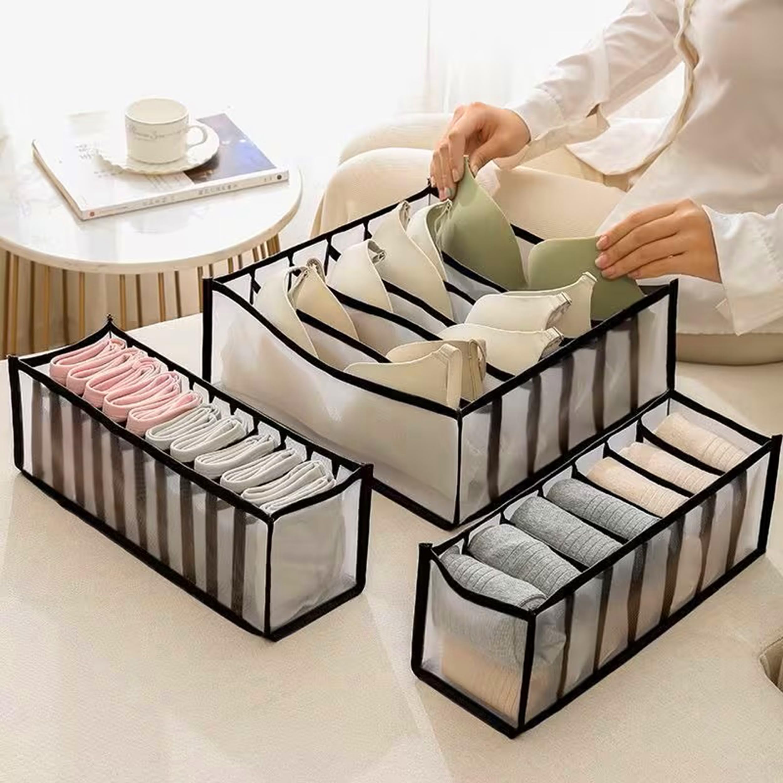 Luces Mesh 6 Grid Foldable Cloth Storage Box Closet Dresser Drawer Organizer Cube Basket Bins Containers Divider With Drawers Fo