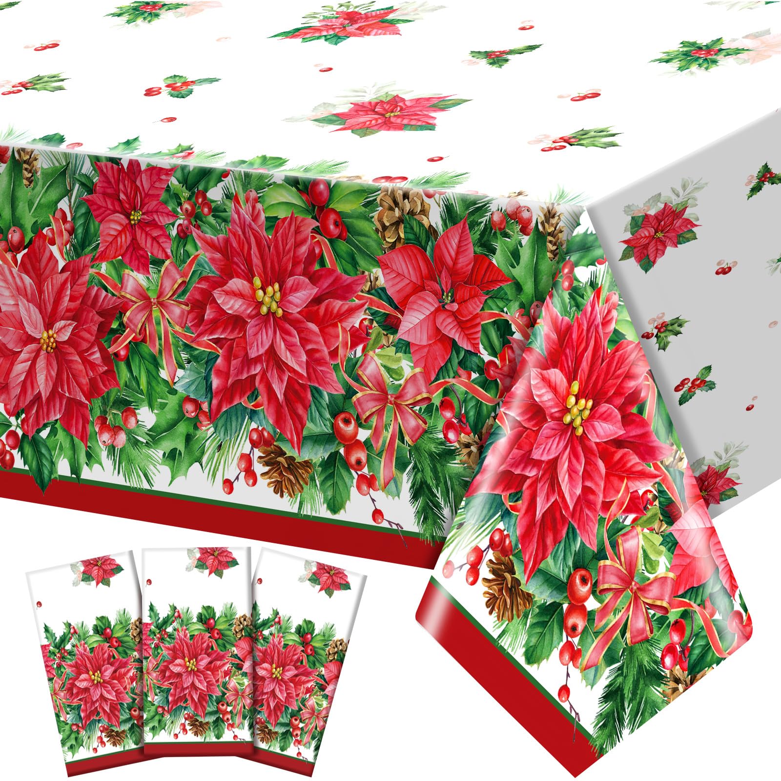 Frienda 3 Pack Christmas Tablecloth Xmas Table Cover Rectangle Holiday Xmas Tablecloth for Christmas Party Decorations Supplies,