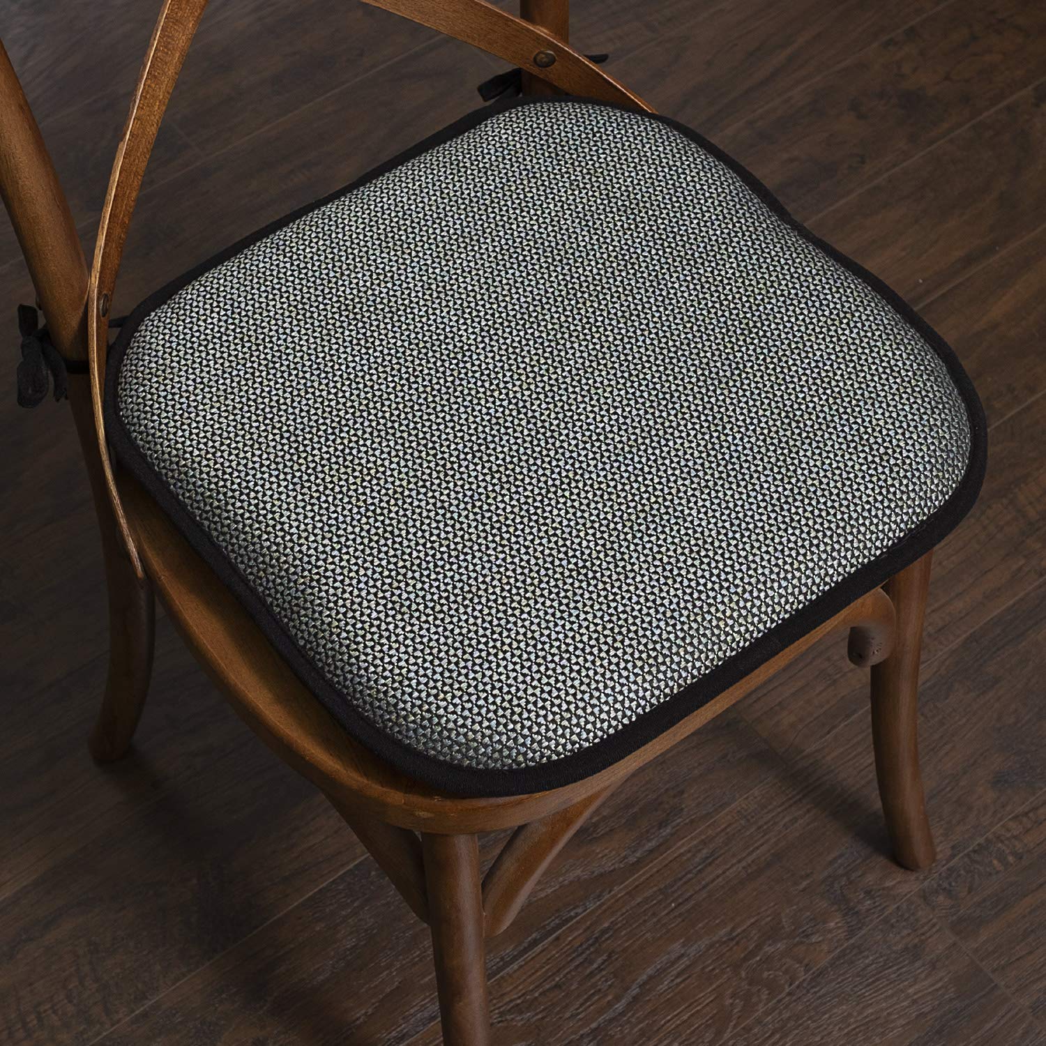 Chair Cushion Memory Foam Pads With Ties Honeycomb Pattern Slip Non Skid Rubber Back Rounded Square 16'' X 16'' Seat Cover