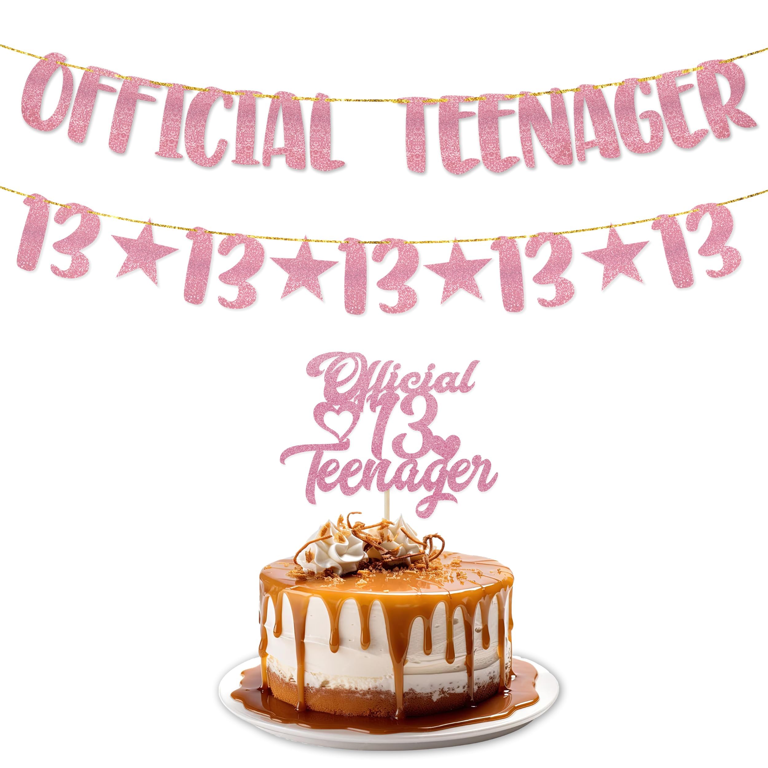 Itsyyboo Official Teenager 13Th Birthday Decorations Set, Red Glitter Banner And Cake Topper, Party Supplies For Boys And Girls 