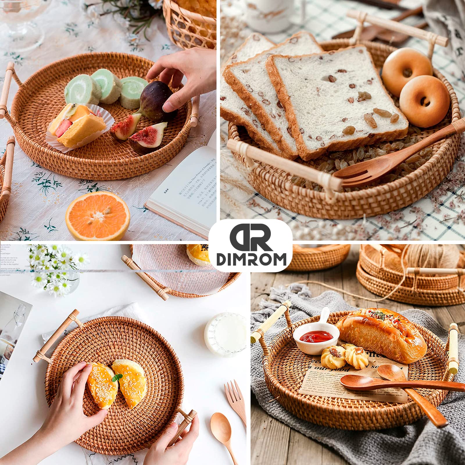 Rattan Tray 8.7-Inch Round Serving Tray Decorative Trays For Coffee Table Decorative Tray | Woven Tray For Bread, Wicker Tray Co