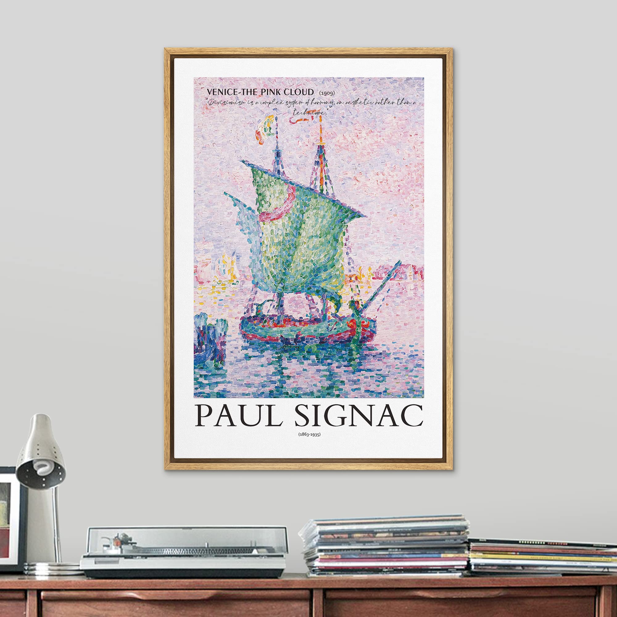 Signleader Framed Canvas Print Wall Art Paul Signac Watercolor Venice Boat Nature Wilderness Illustrations Fine Art Rustic Sceni