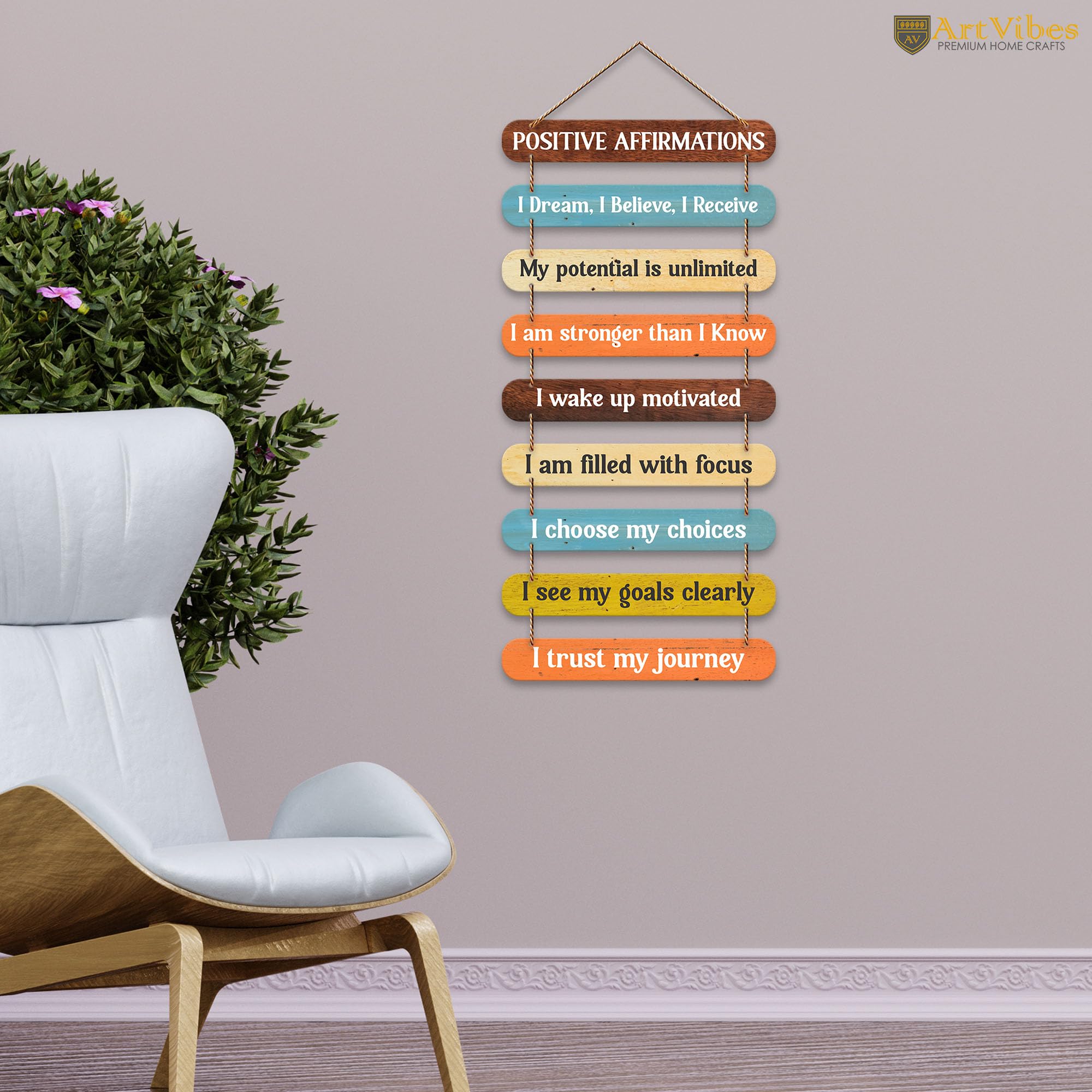 Artvibes Positive Affirmations Printed Wooden Wall Hanging for Home Decorative Items | Living Room | Gifts | Wall Artwork For Ha