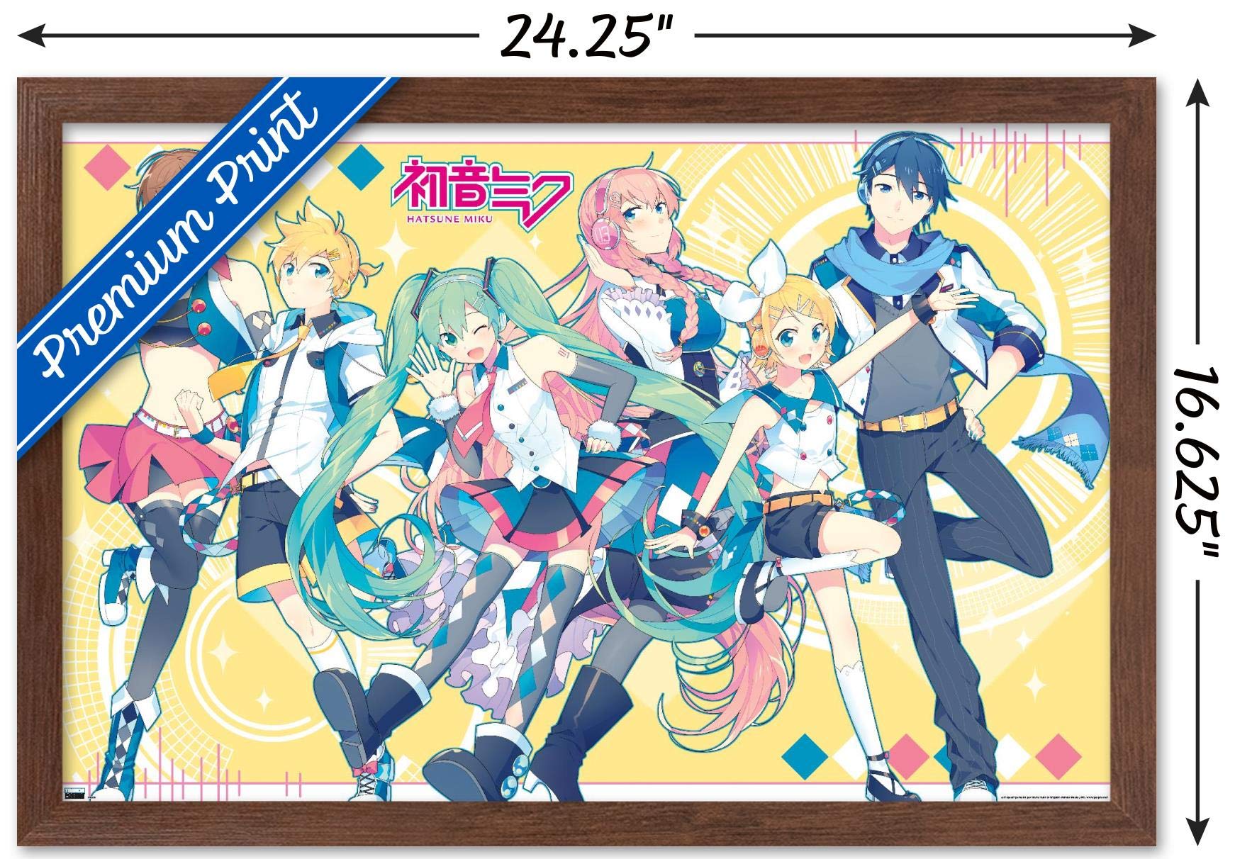 Trends International Hatsune Miku-Yellow Group Wall Poster, 14.725'' X 22.375'', Mahogany Framed Version