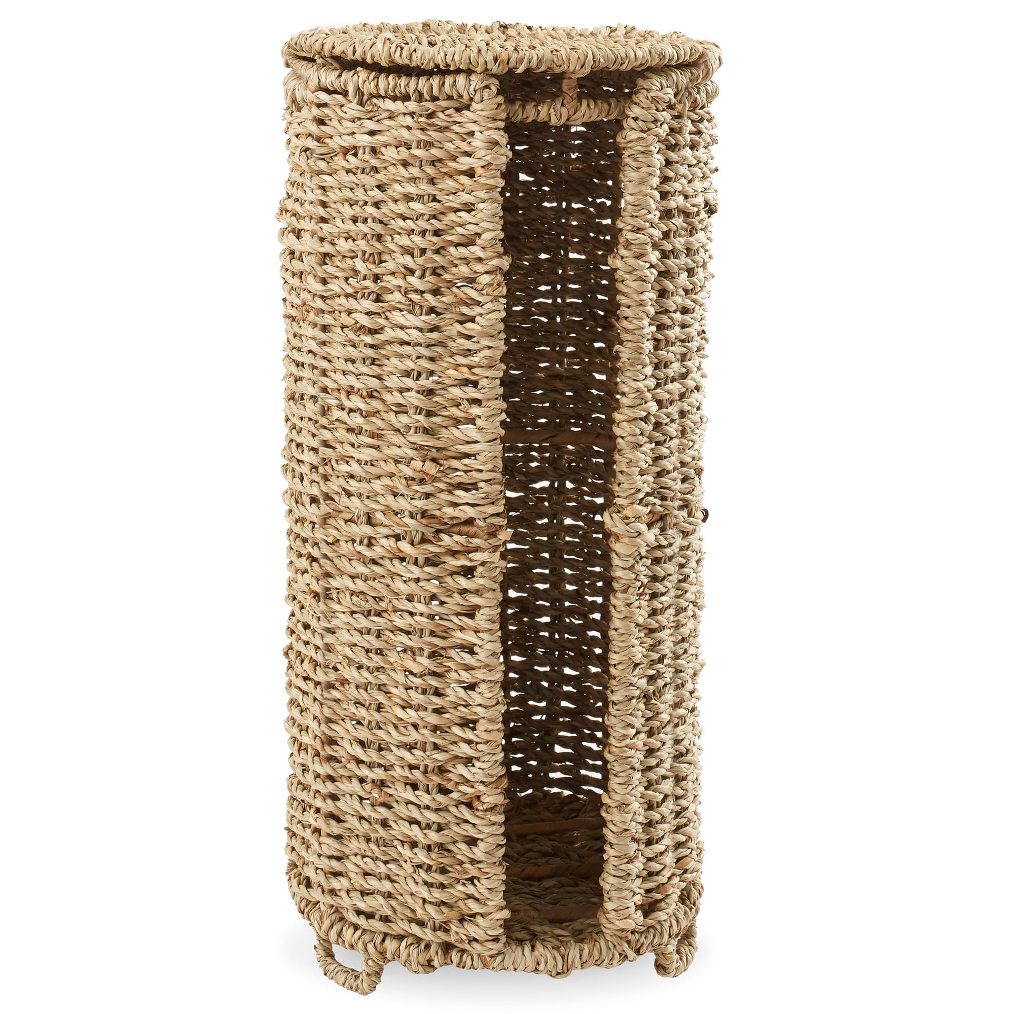 Casafield Free Standing Toilet Paper Storage Roll Holder with Lid - Natural, Fits 3 Rolls, Seagrass Bath Tissue Organizer for Ba