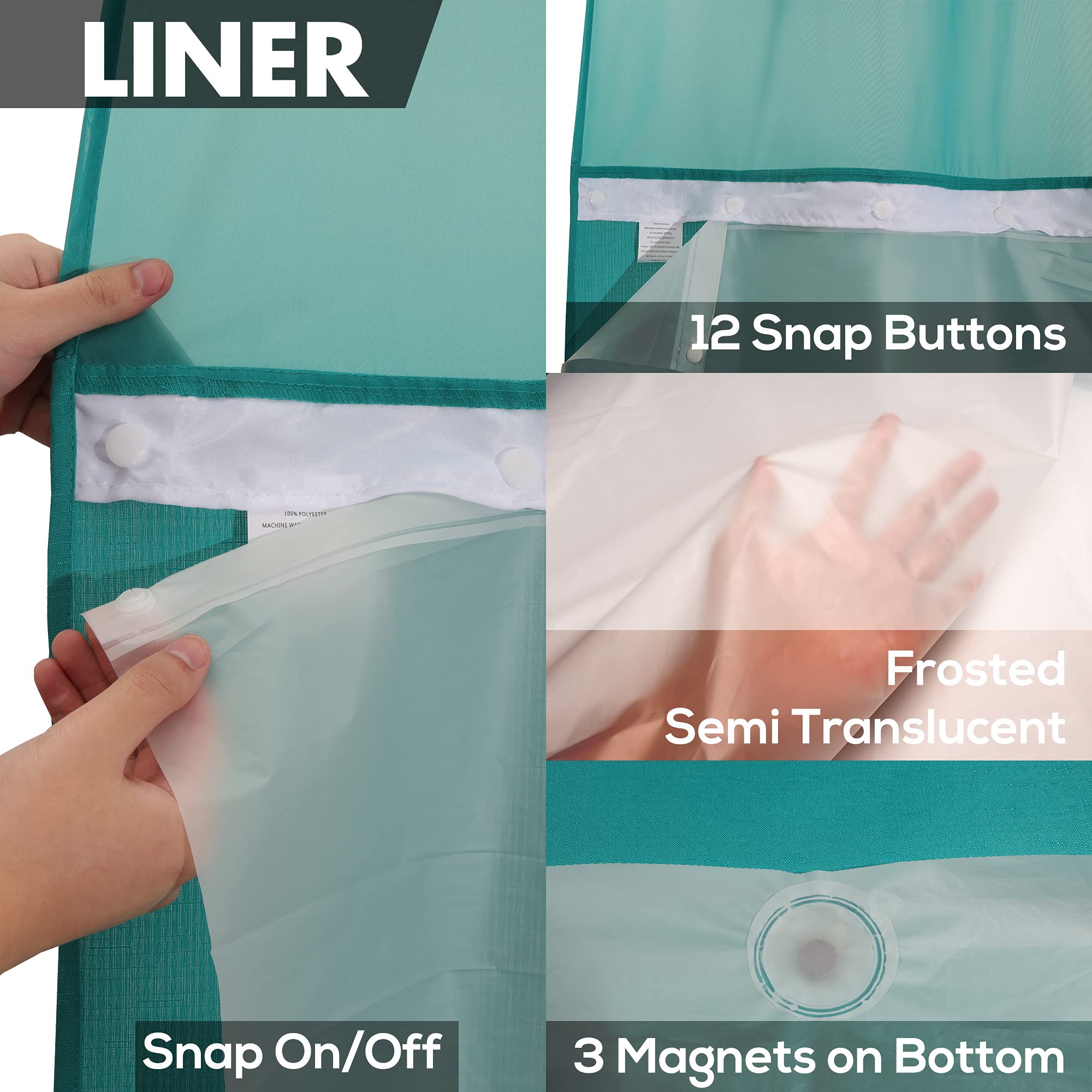 River Dream No Hook Slub Textured Shower Curtain with Snap-in PEVA Liner Set - 71 x 74(72), Hotel Style with See Through Top Win