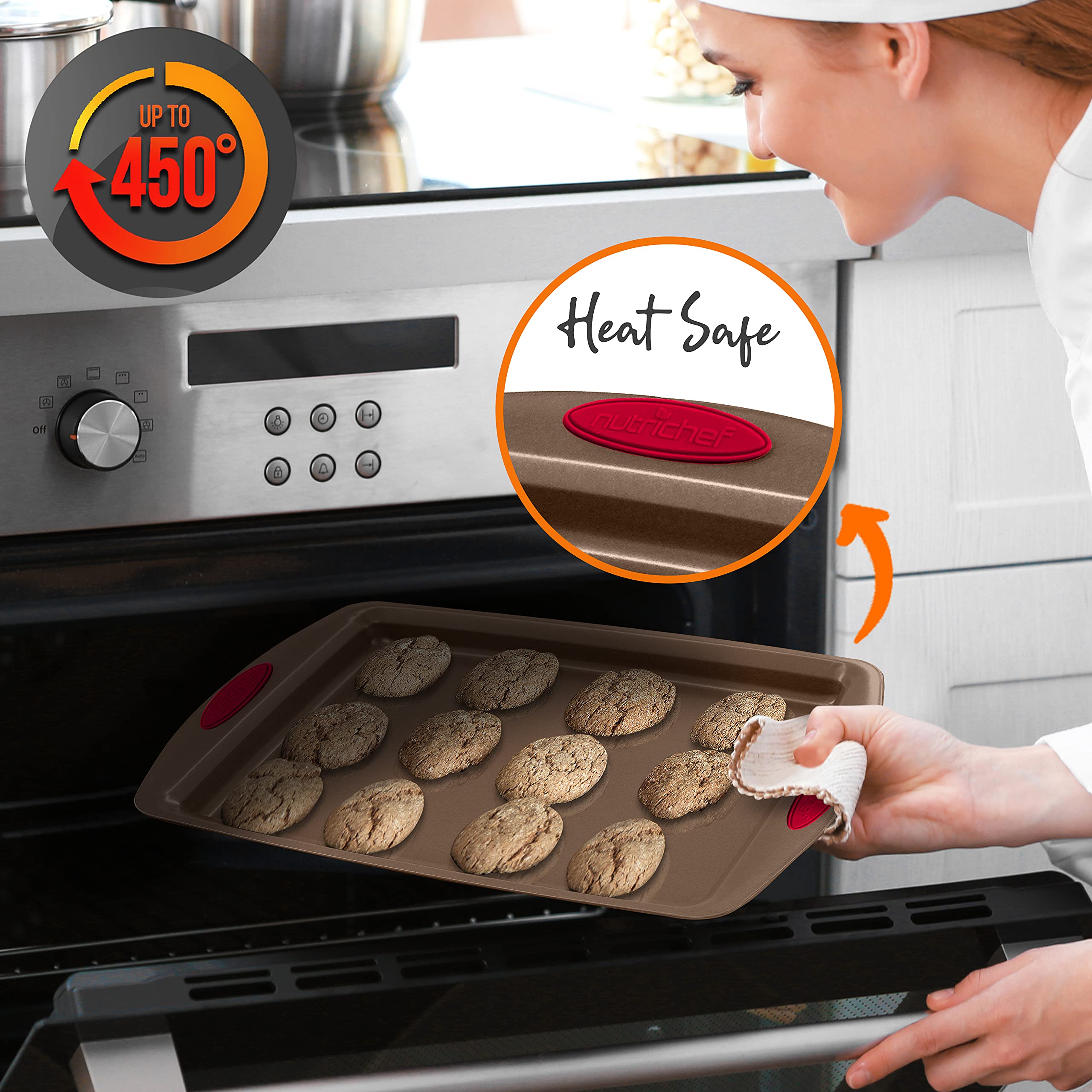 Nutrichef 2-Piece Baking Pan Set - Pfoa, Pfos, Ptfe Free Flexible Nonstick Golden Coating Carbon Steel Bakeware - Professional H