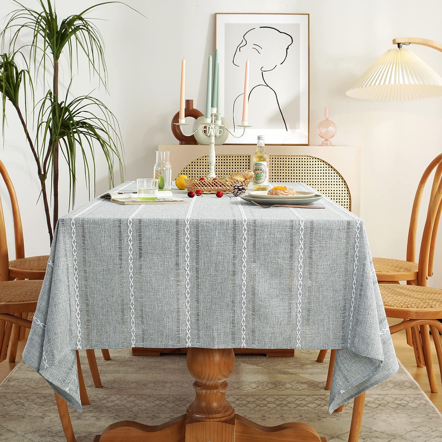 Chassic 60 X 104 Inches Farmhouse Style Linen Tablecloths, Wrinkle Resistant Washable Dining Room Table Cloths For 6 Foot Rectan