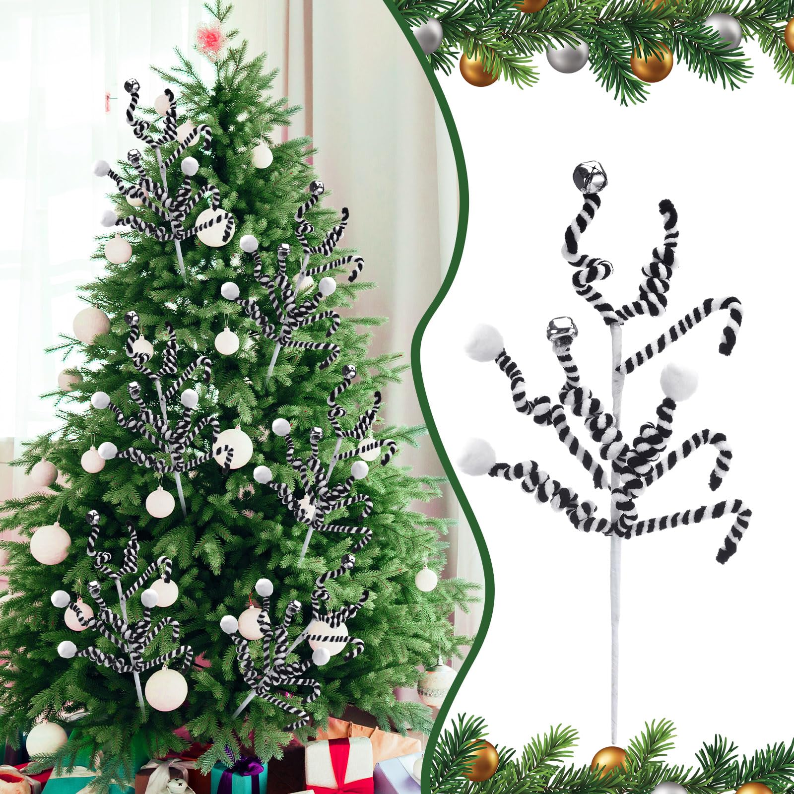 Gerrii 16 Inches Black White Lollipop Christmas Decor, Black White Gothic Night Christmas Tree Picks Decor Candy Cane Topper Orn