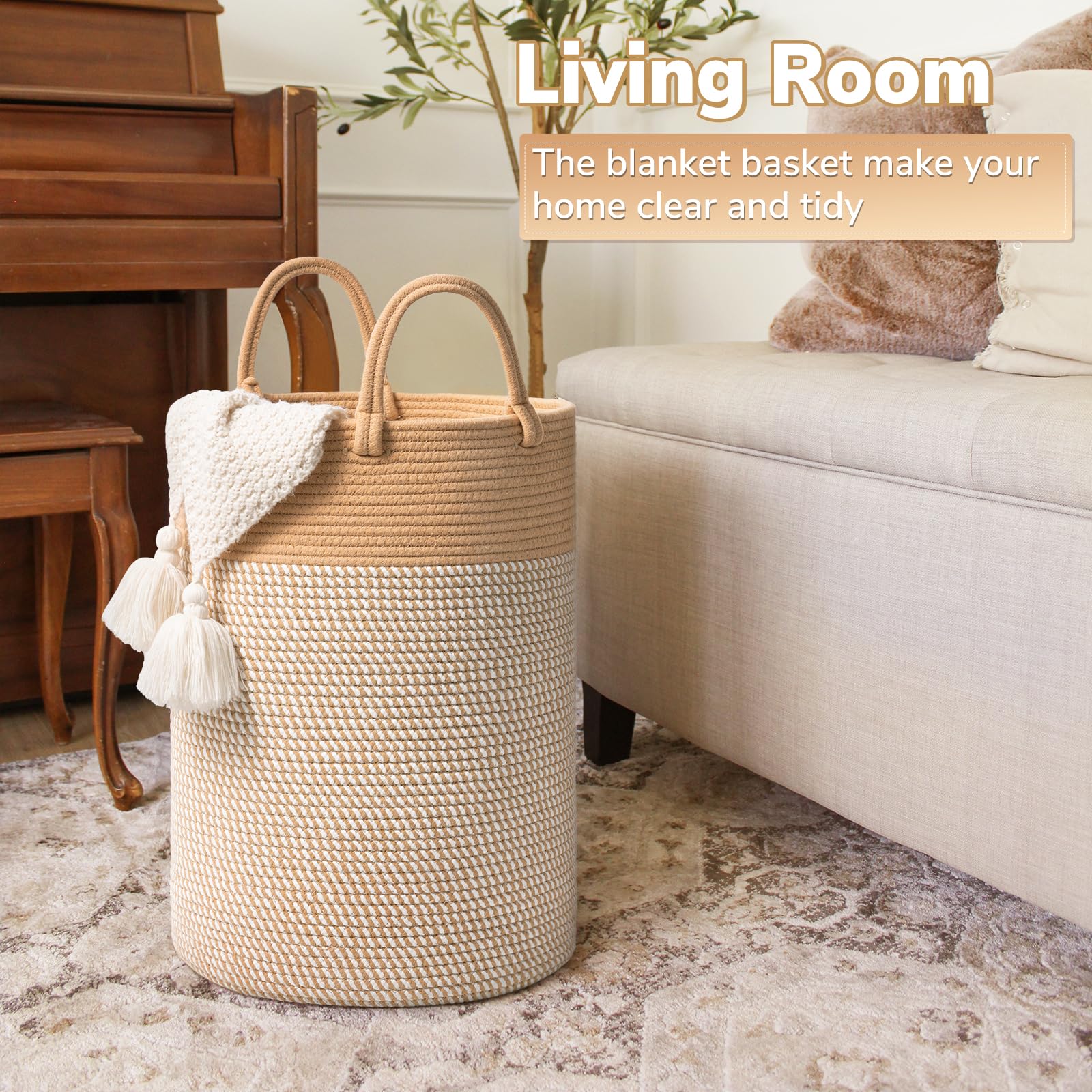 Indressme Laundry Basket, 60L Blanket Storage Basket, Woven Laundry Basket For Clothes, Rope Laundry Basket For Toys, Hampers Fo