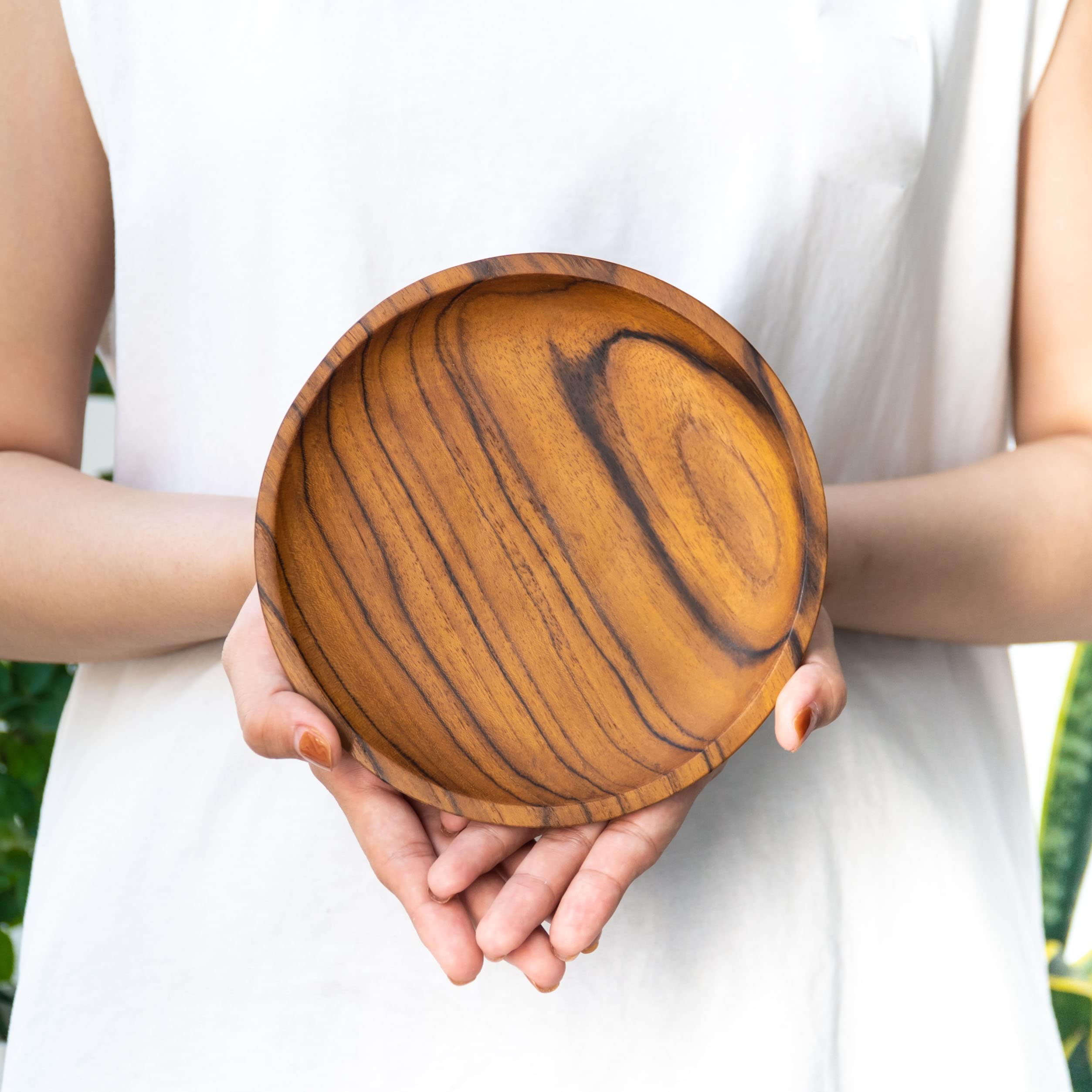 Rainforest Bowls Set Of 2 6'' Round Javanese Teak Wood Plates- Perfect For Everyday Use- Hot & Cold Friendly, Ultra-Durable, Pre