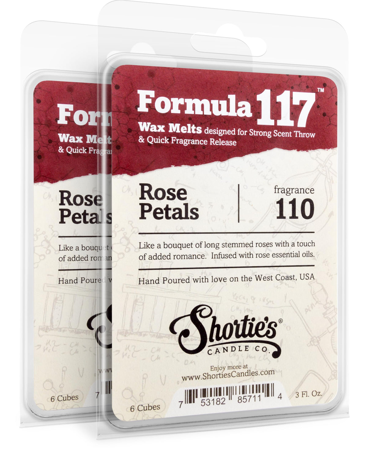 Shortie 's Candle Company Rose Petals Wax Melts Multi Pack - Formula 117-2 Highly Scented 3 Oz. Bars (6 Oz. Total) - Made with N