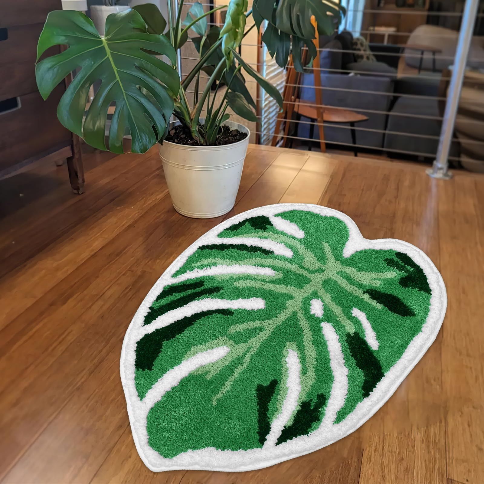 Sisher Leaf Rug Cute Monstera Rug Non Slip Bath Mat Absorbent Monstera Bath Mat Fun Kitchen Or Bathtub Rugs Green Bath Mat(21''X
