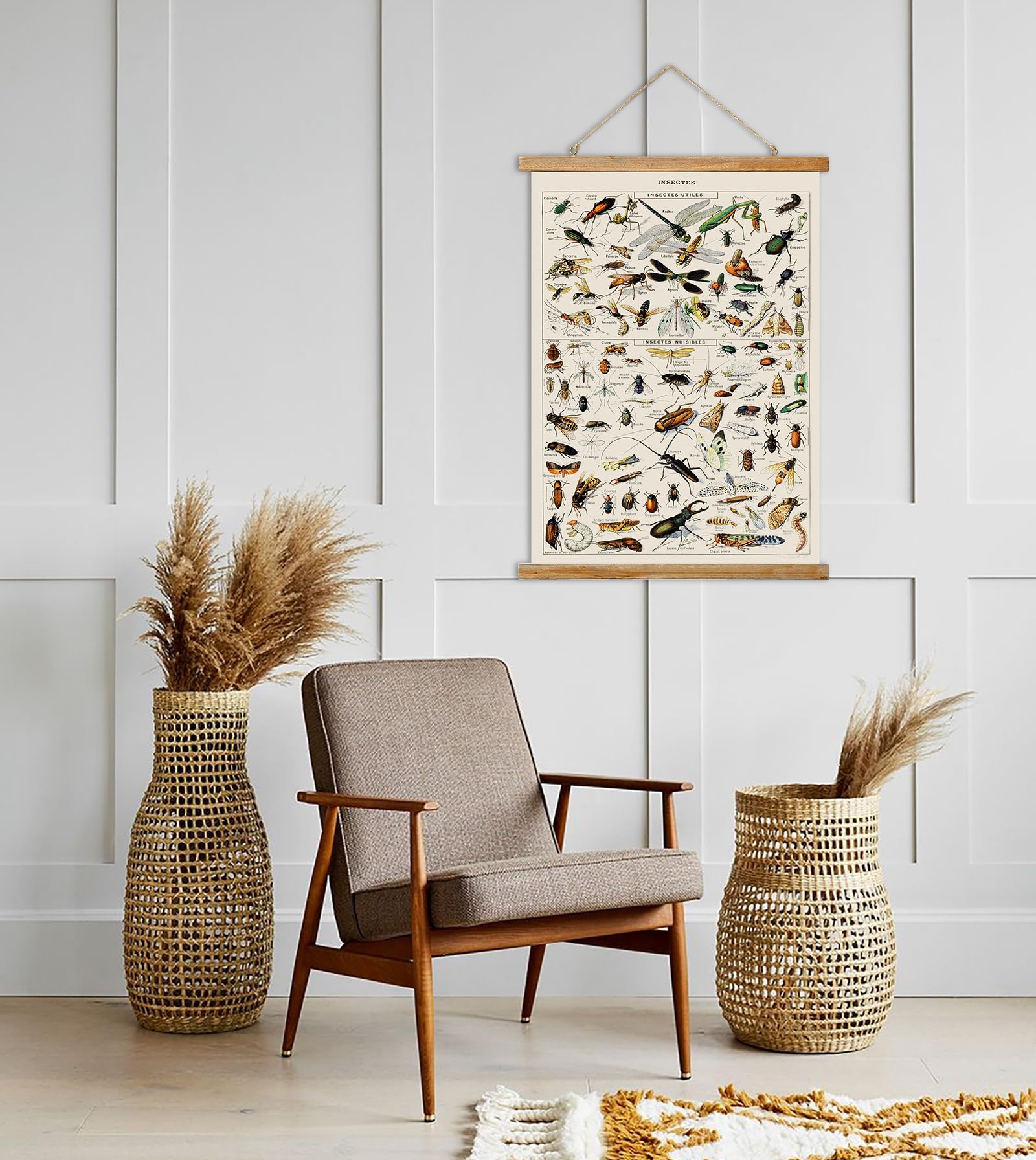 Ovfovy Vintage Insect Poster, Rustic Room Aesthetic, Retro Wall Art Prints Without Fading, Printed On Linen With Wood Frames, Re