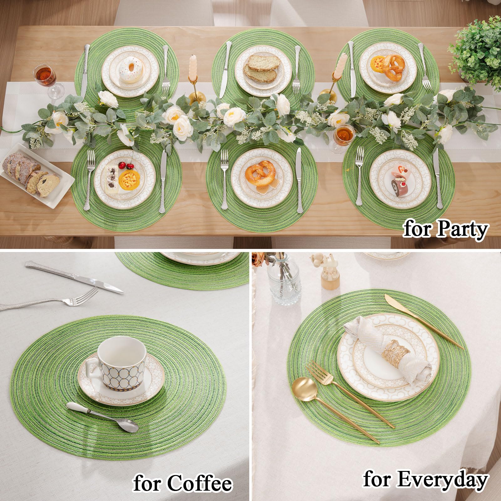 SHACOS Round Placemats Set of 6 for Dining Tables 15 inch Cotton Braided Placemats Washable Reversible for Kitchen Holiday Party
