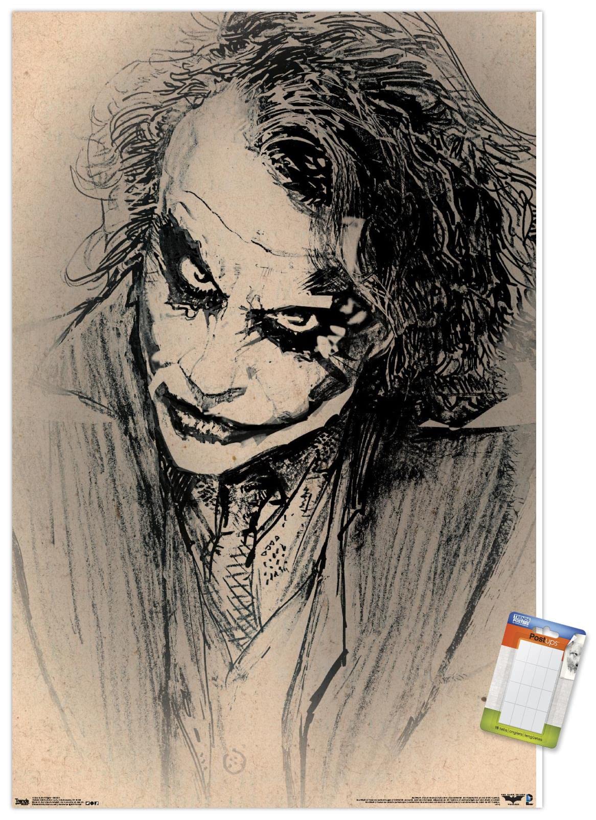 Trends International Dc Comics Movie-The Dark Knight-The Joker-Sketch Wall, 22.375'' X 34'', Poster & Mount Bundle, 30 Count