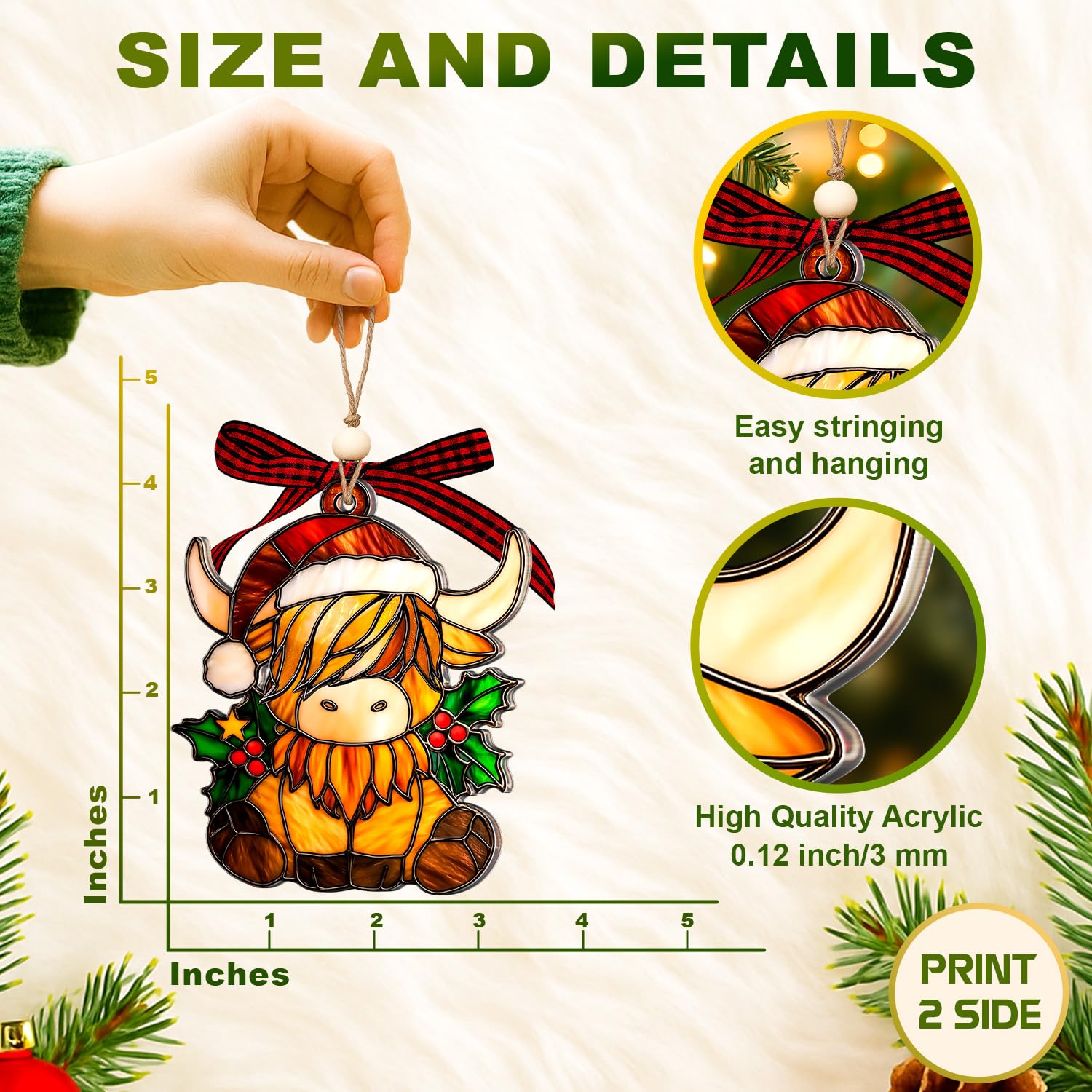 Highland Cow Christmas Ornaments - Cow Ornaments for Christmas Tree 2025 Gifts for Women, Cow Lovers - Cute Highland Cattle Acry