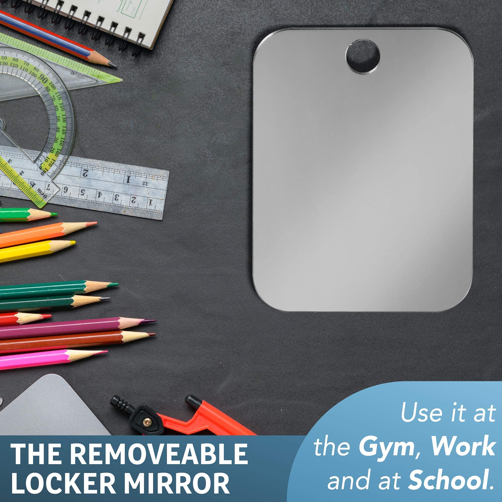 The Shave Well Company Locker Mirror for Office  Gym  or School  Full-Face Travel-Friendly Mirror with Convenient Handheld Option  Hanging Locker Mirror Includes Removable Adhesive Hook
