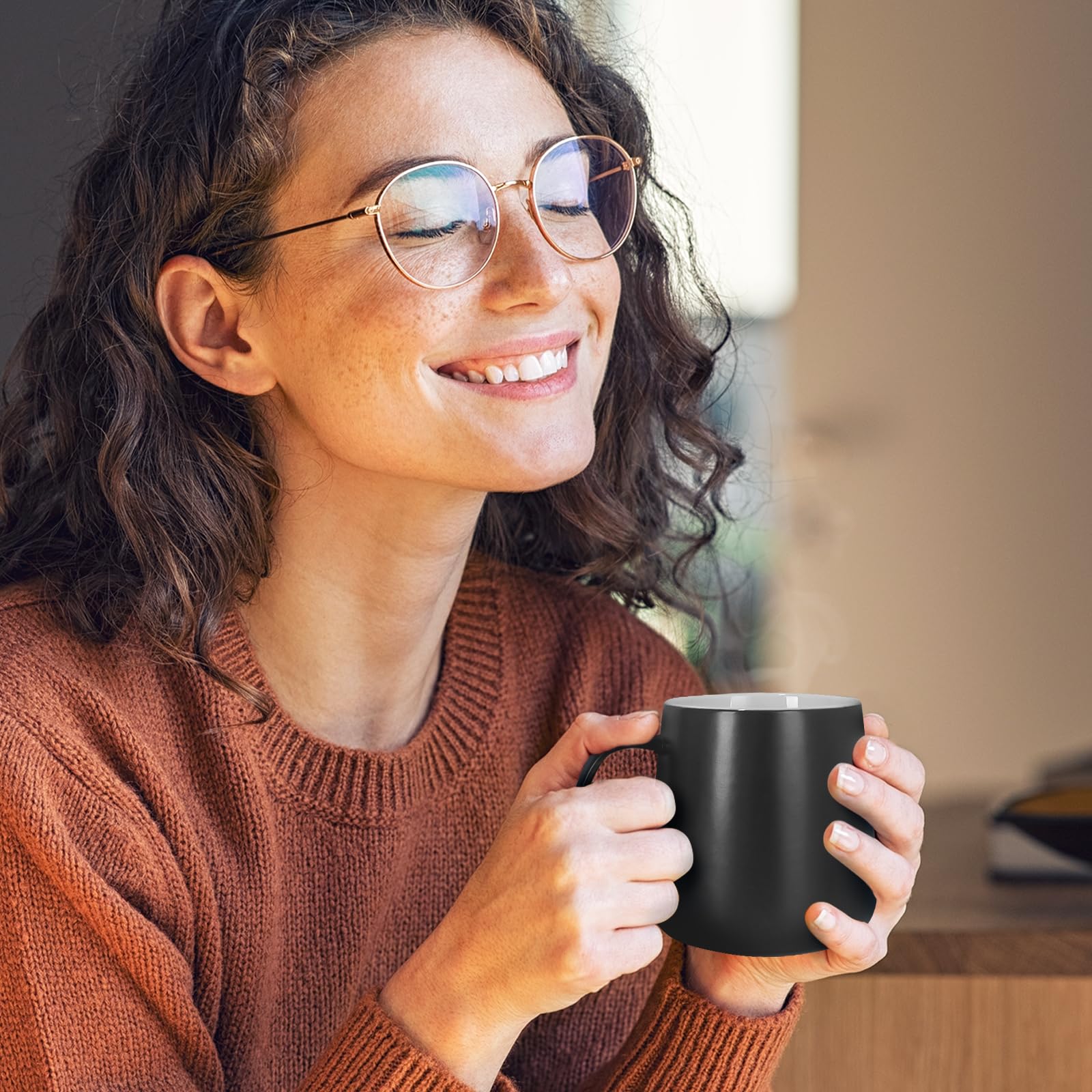 Apekx 2024 Upgraded Self-Heating Ceramic Mug - Stable 130F Temperature, 15W Wireless Phone Charging, 12.8 Fl Oz Capacity - Usb-C