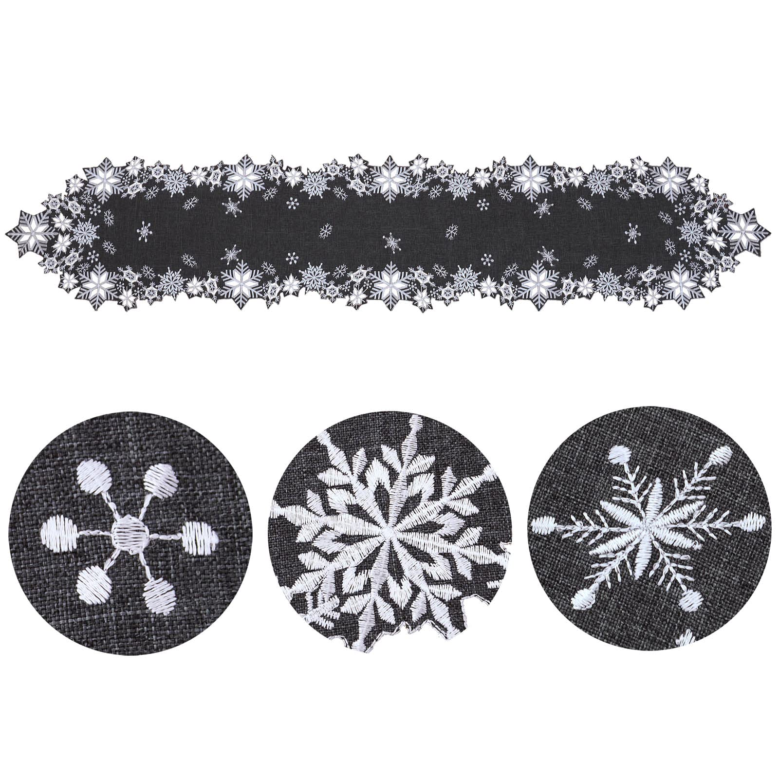 Simhomsen Embroidered Snowflakes Table Runners For Christmas Holiday And Winter (Gray, 14