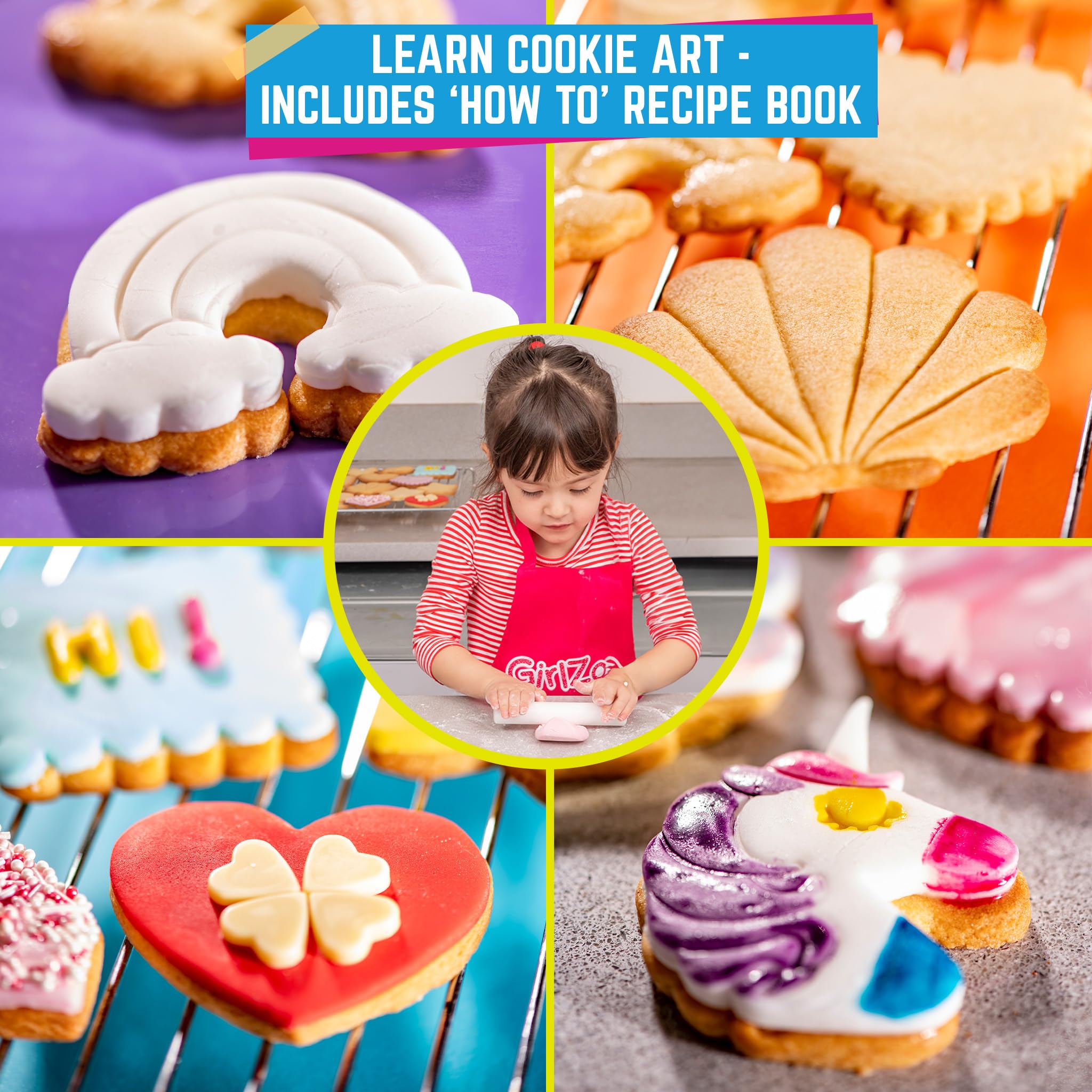 Girlzone Cookie Art Bakery Kit, Decorate Cookies Using Sugar Cookie Decorating Supplies With Stencils, Brushes And Cutters, Fun