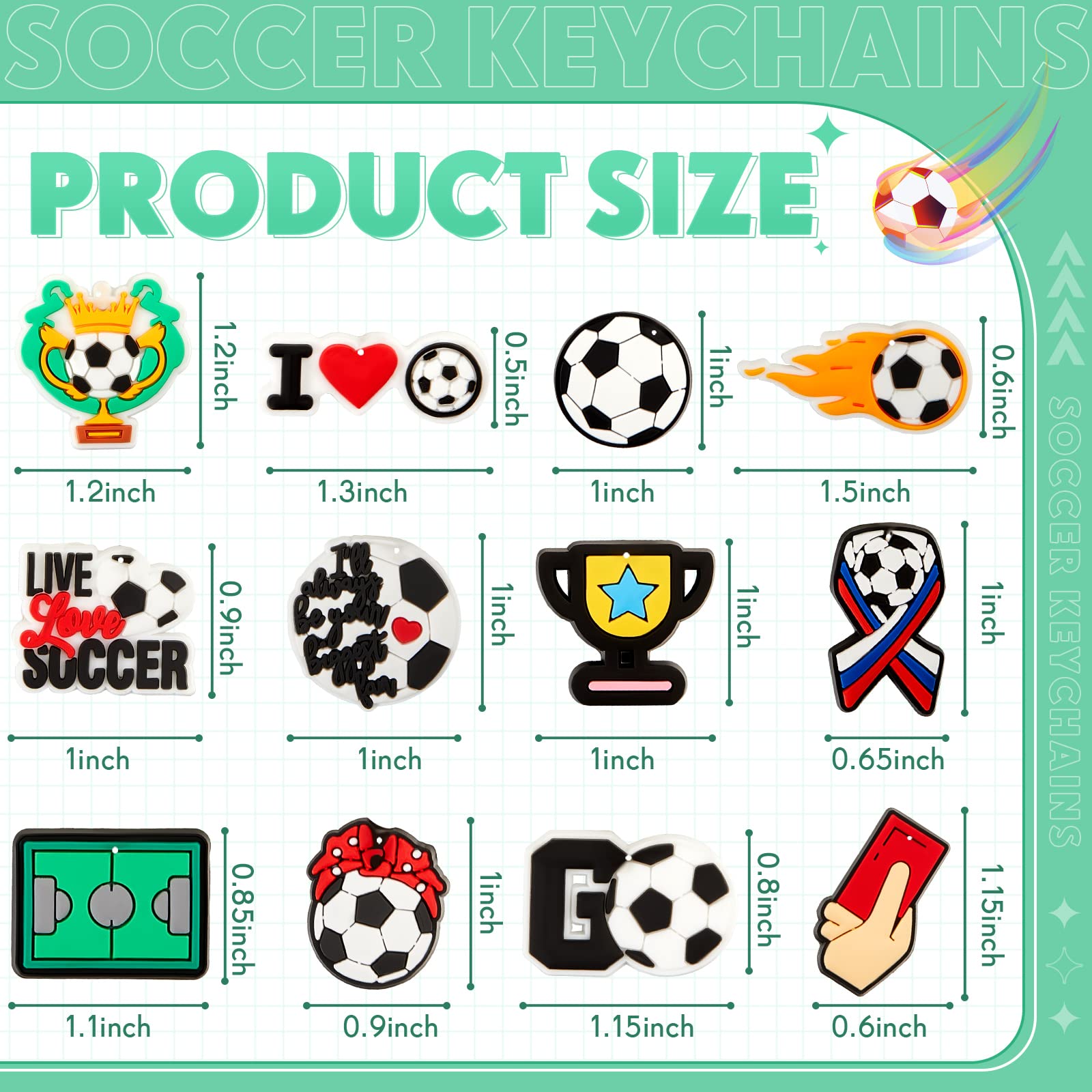 Batiyeer 36 Pack Sports Keychains Sports Ball Key Ball Keychain Bulk For Sports Birthday Party Favors (Soccer)