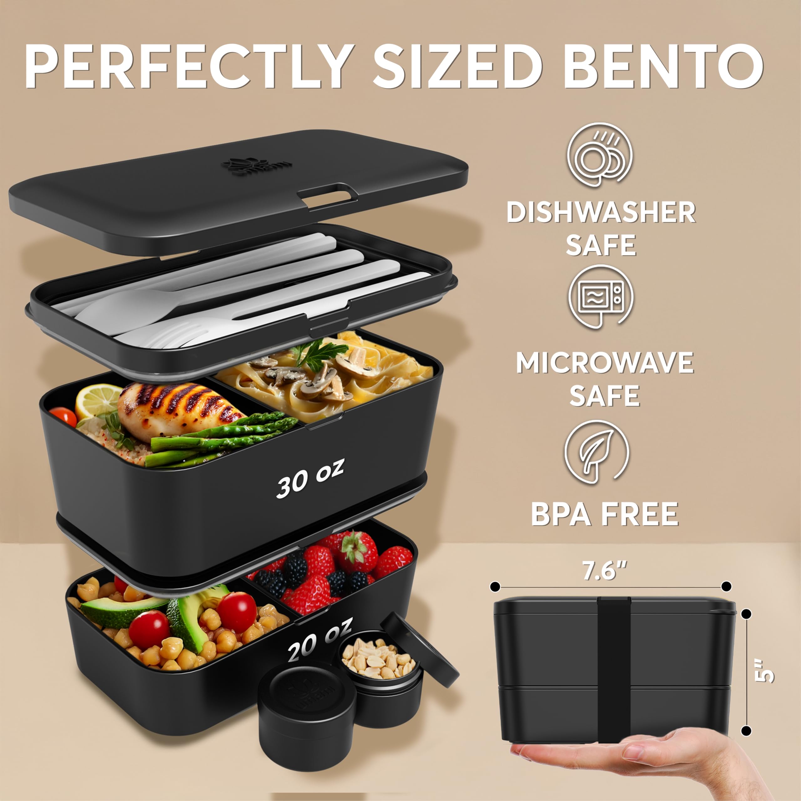 Umami All-in-One Bento Box - Stylish, Spacious & Built for Real Meals - Includes Full Cutlery Set, 2 Sauce Jars, A Nestable Desi