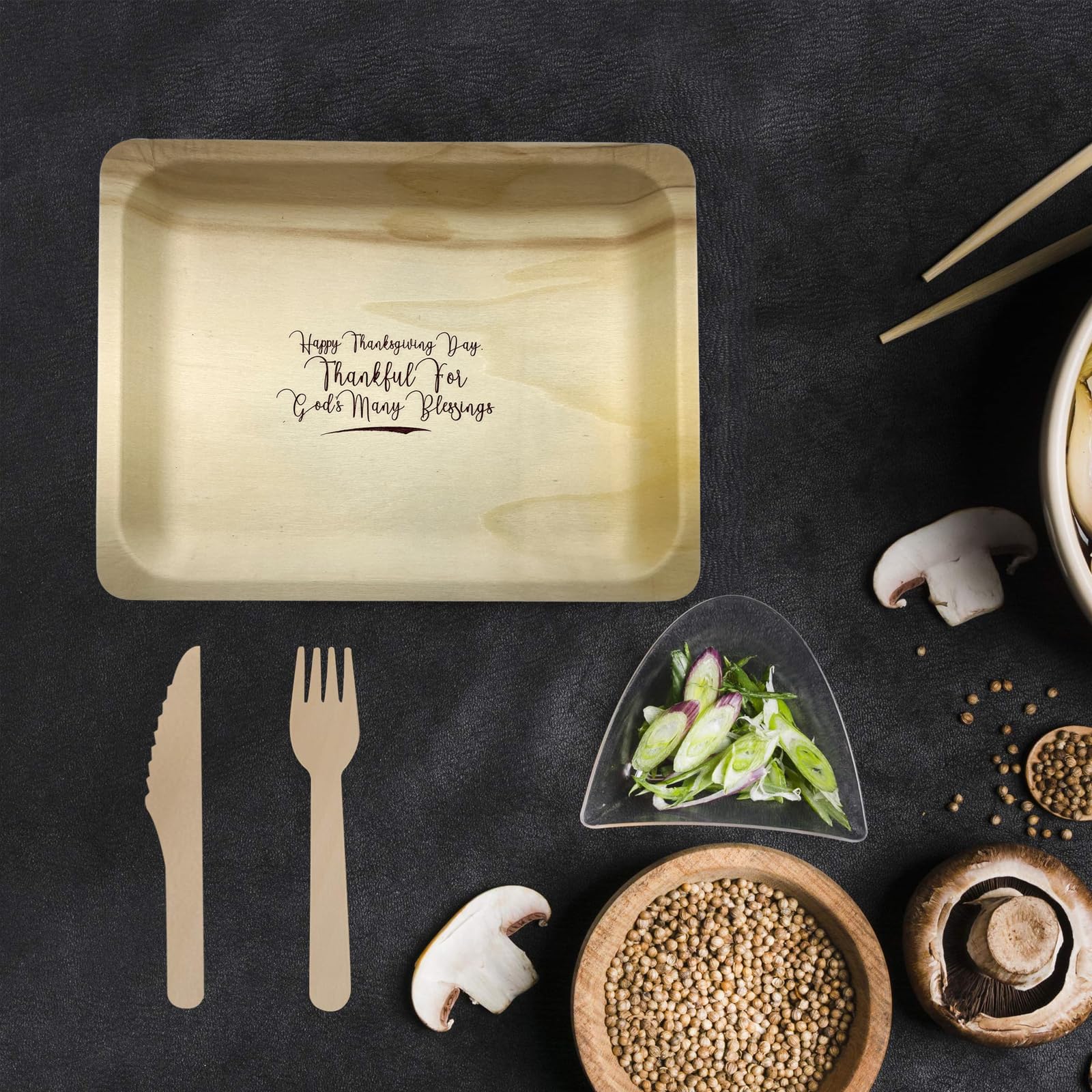Perfect Stix 10'' Wooden Plates With Thankful For God'S Blessings Custom Print - Pack Of 25Ct