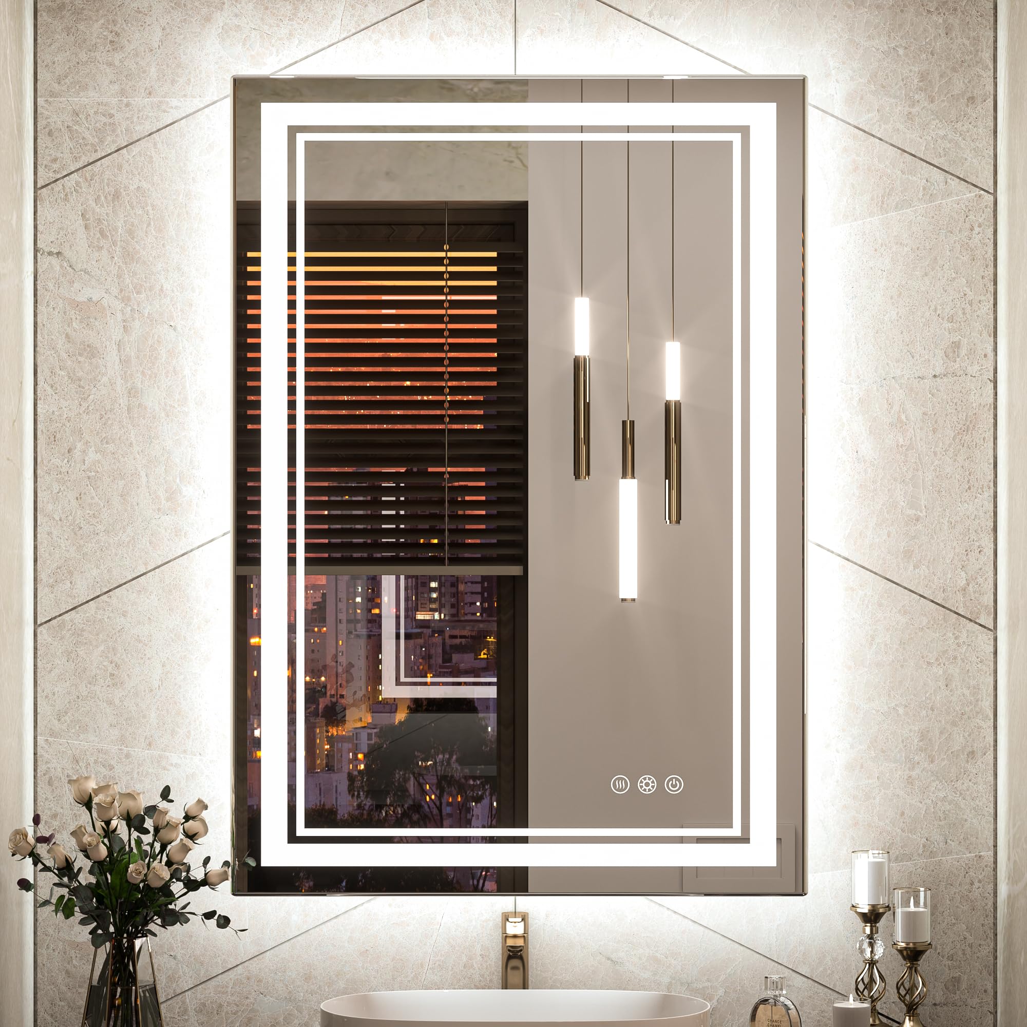 Tokeshimi Bathroom Led Mirror 24X36 Inch Front Lighted Backlit Frameless Bathroom Mirror With Lights, Anti-Fog 3 Color Temperatu