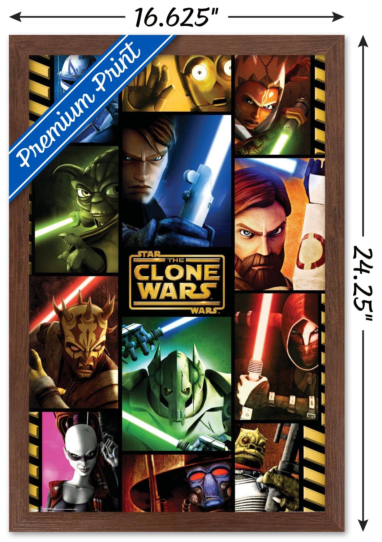 Trends International Star Wars: The Clone Wars Grid Wall Poster, 22.4L x 14.7W, Mahogany Framed Version, Model FR1353MAH14X22