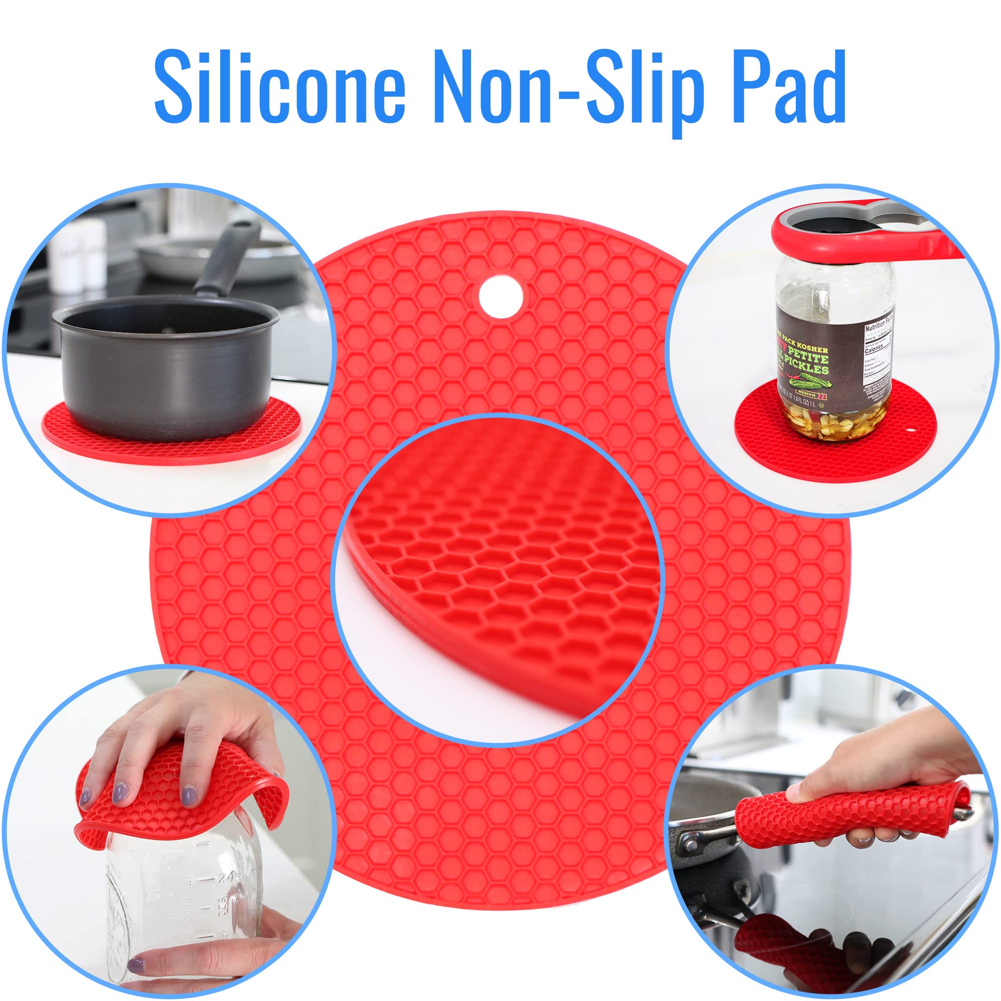 HealthSmart 3-Piece Jar Opener Set, 4-in-1 & 5-in-1 Tools, Silicone Non-Slip Pad, Red, Model 640-6701-0000