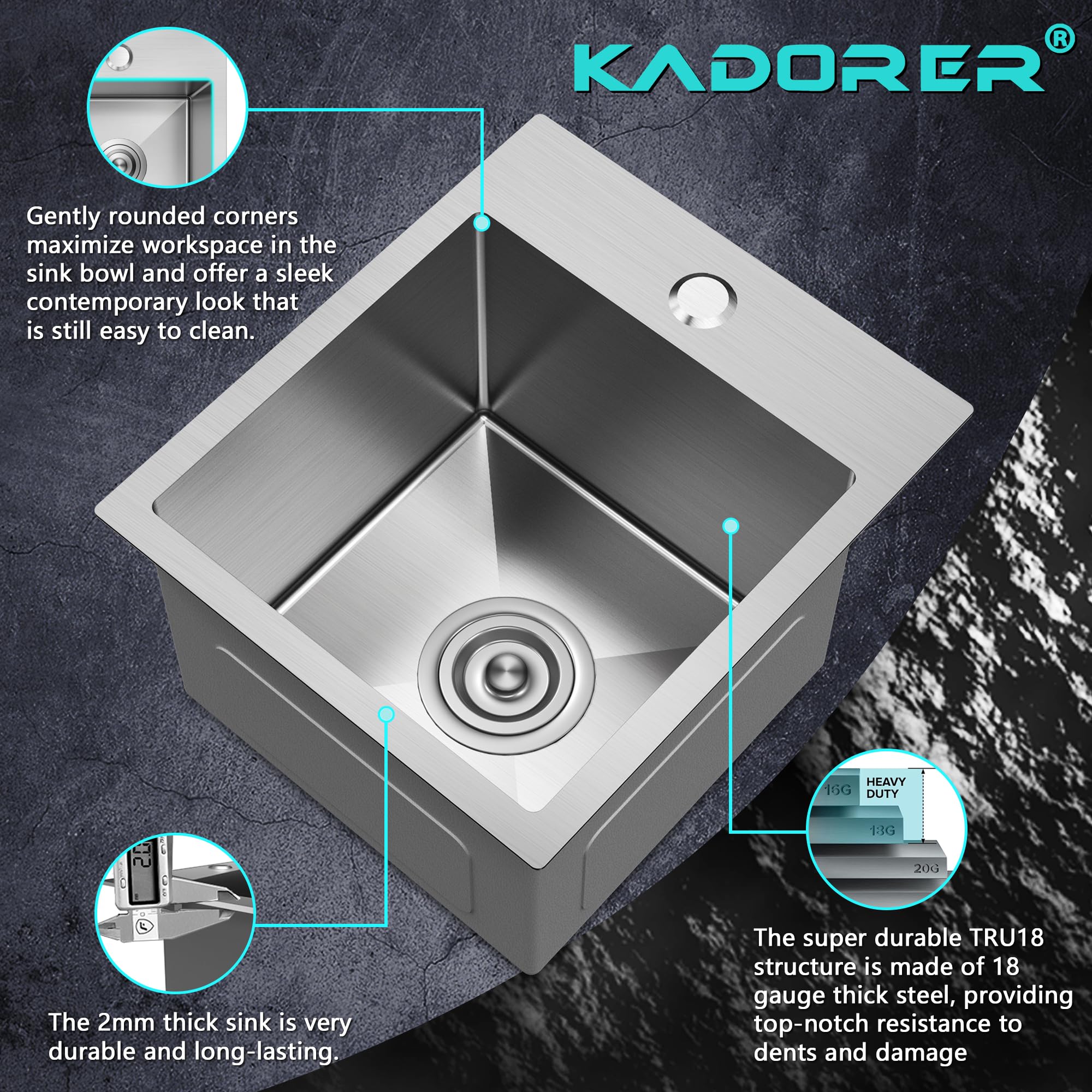 13 X 15 Inch Drop In Bar Sink, Small Kitchen Sink Single Bowl Topmount Bar Prep Sink 18 Gauge Stainless Steel Bar Sink With Bask