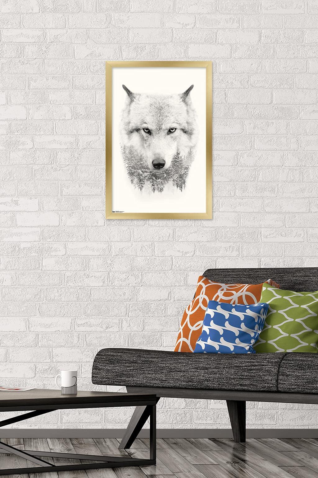 Trends International Wolf - Trees Wall Poster, 14.725'' X 22.375'', Gold Framed Version
