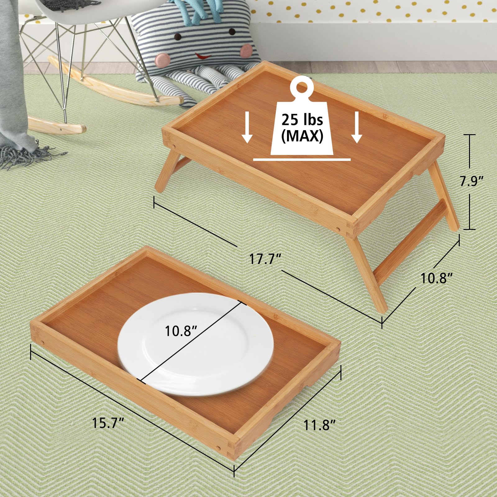 Artmeer Bed Tray Table With Folding Legs,Bamboo Breakfast In Bed For Tv Table, Laptop Computer Tray,Eating,Snack Tray Beige 2 Pa