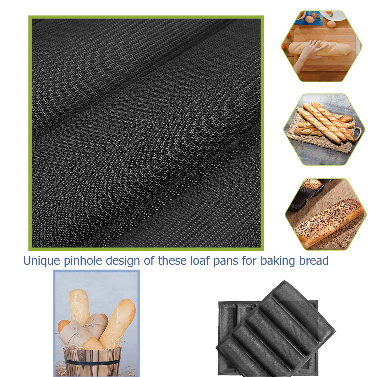 Masteymoh 5-Cavity French Bread Baking Pan, Hoagie Rolls Pan, Soft Foldable For Easy Storage, Non-Stick, Bpa-Free, 17.2'' X 12.2