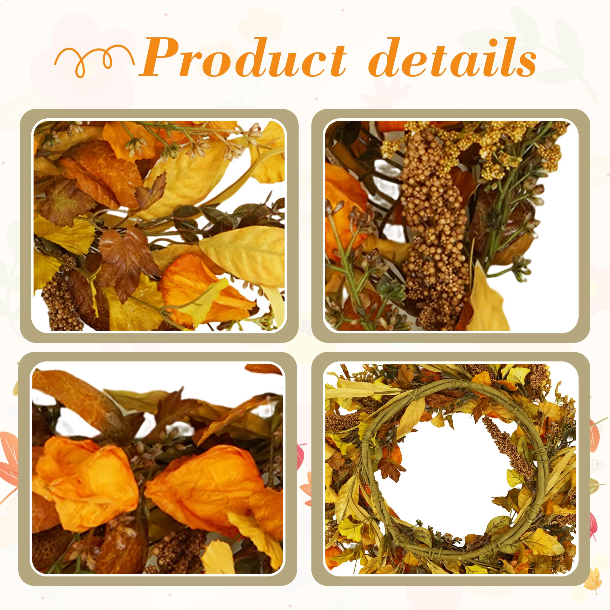 YNYLCHMX 18 Fall Wreaths for Front Door, Artificial Autumn Wreath, Fall Wreath with Eucalyptus Leaves and Berries for Home Porch