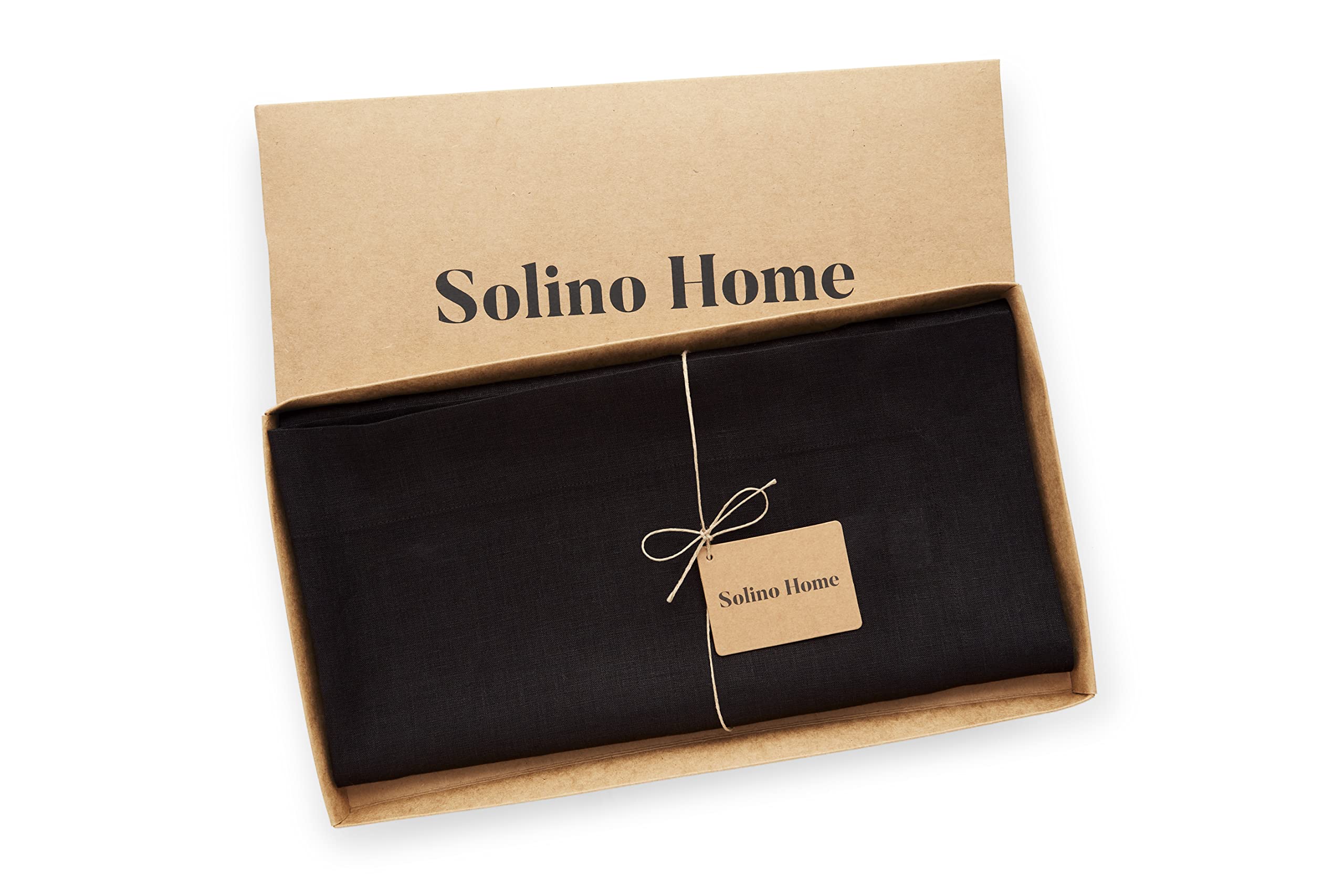 Solino Home Linen Tablecloth - 100% Pure Linen Fall, Halloween, Thanksgiving, Christmas Black Tablecloth 52 X 52 Inch - Machine
