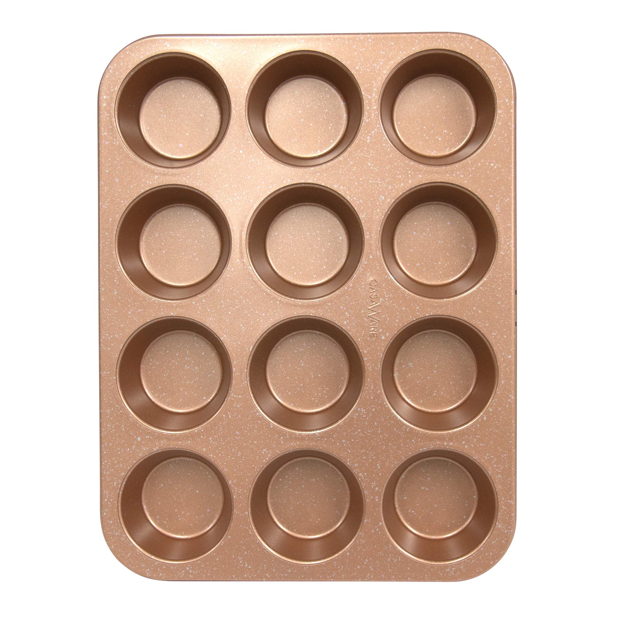 casaWare Ceramic Coated NonStick 12 Cup Muffin Pan (Granite) (Rose Gold Granite)