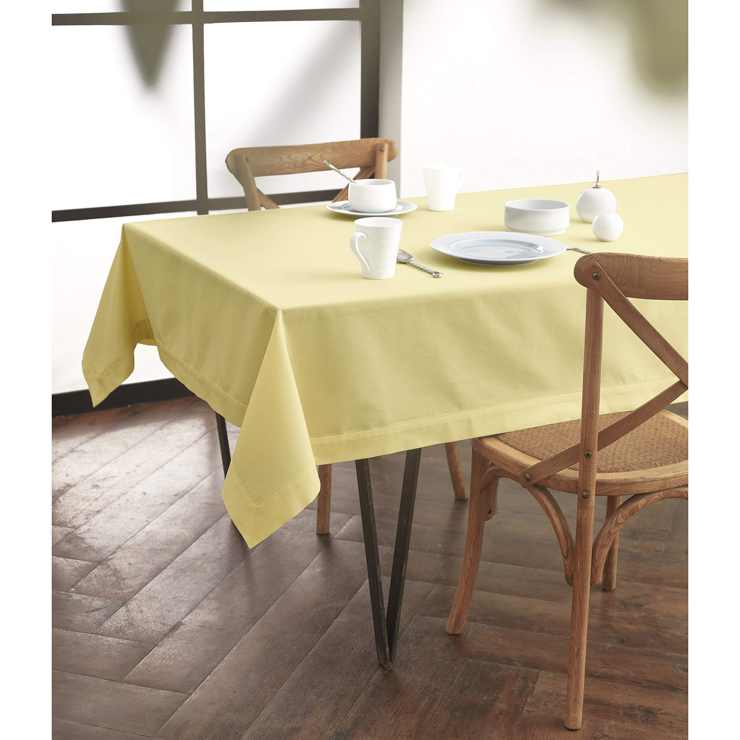 Solino Home Yellow Tablecloth 60 x 104 Inch - Dru Cotton Linen Rectangle Tablecloth - Machine Washable Table Cloth