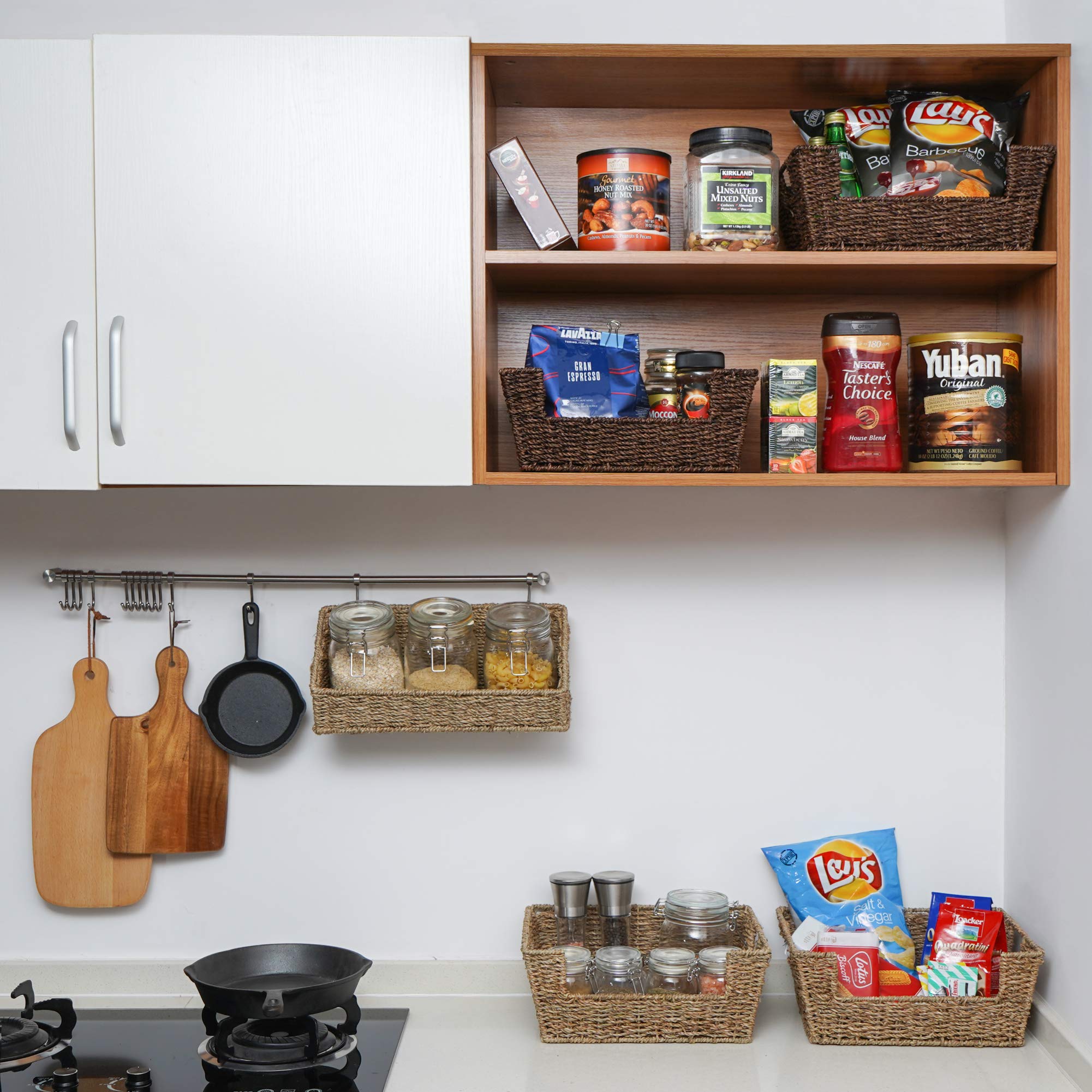 StorageWorks Seagrass Storage Baskets  Hand-Woven Open-Front Bins with Handles  2 Pack