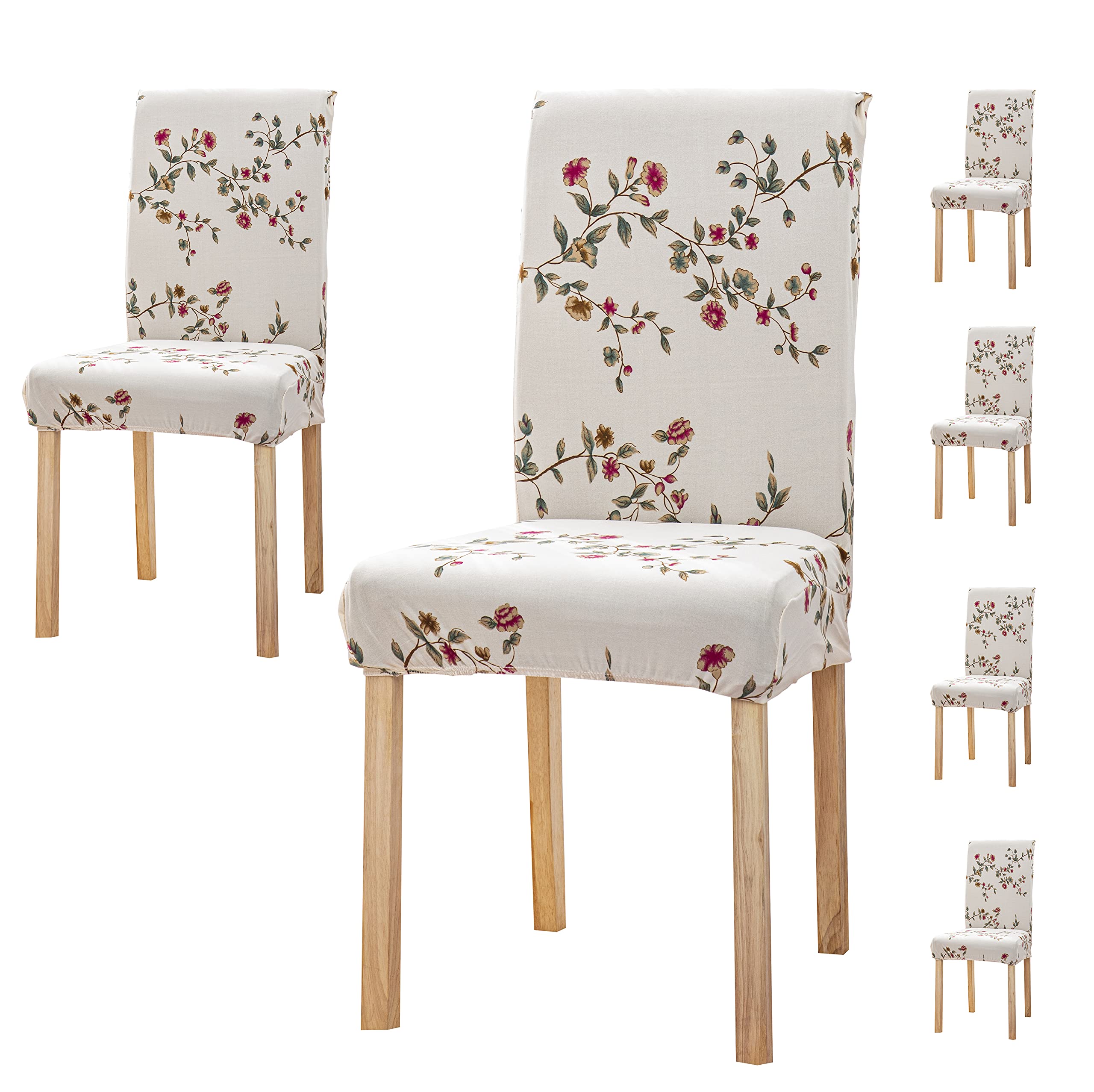 House Of Quirk Elastic Chair Cover Stretch Removable Washable Short Dining Chair Cover Protector Seat Slipcover (Pack 6, Beige T