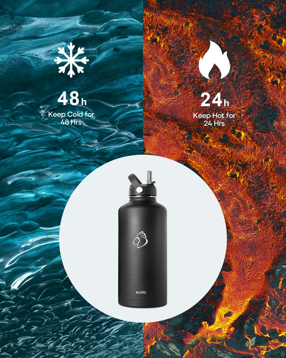 Buzio Vacuum Insulated Stainless Steel Water Bottle 87Oz (Cold For 48 Hrs/Hot For 24 Hrs) Half Gallon Bpa Free Double Wall Trave
