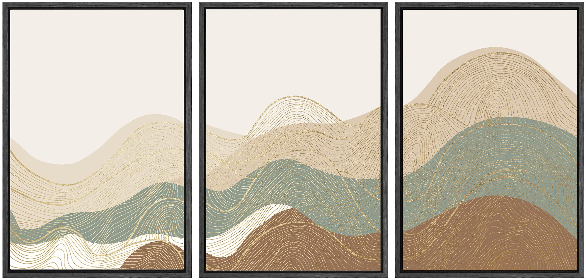 Signwin Framed Canvas Print Wall Art Set Multicolor Geometric Wave Collage Abstract Shapes Illustrations Modern Art Decorative N