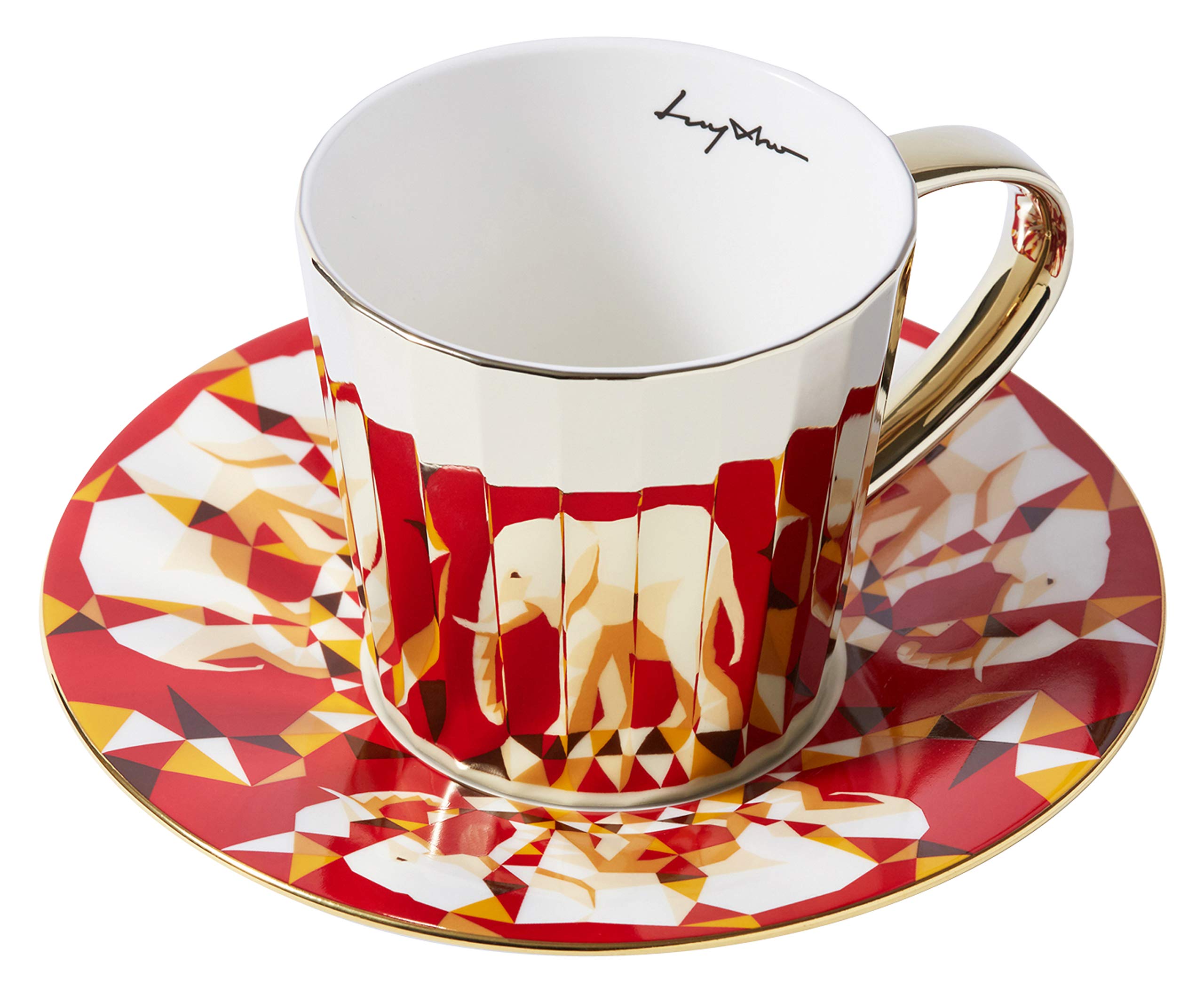 Luycho] Angled Mirror Cup & Saucer_African Elephant_11Oz