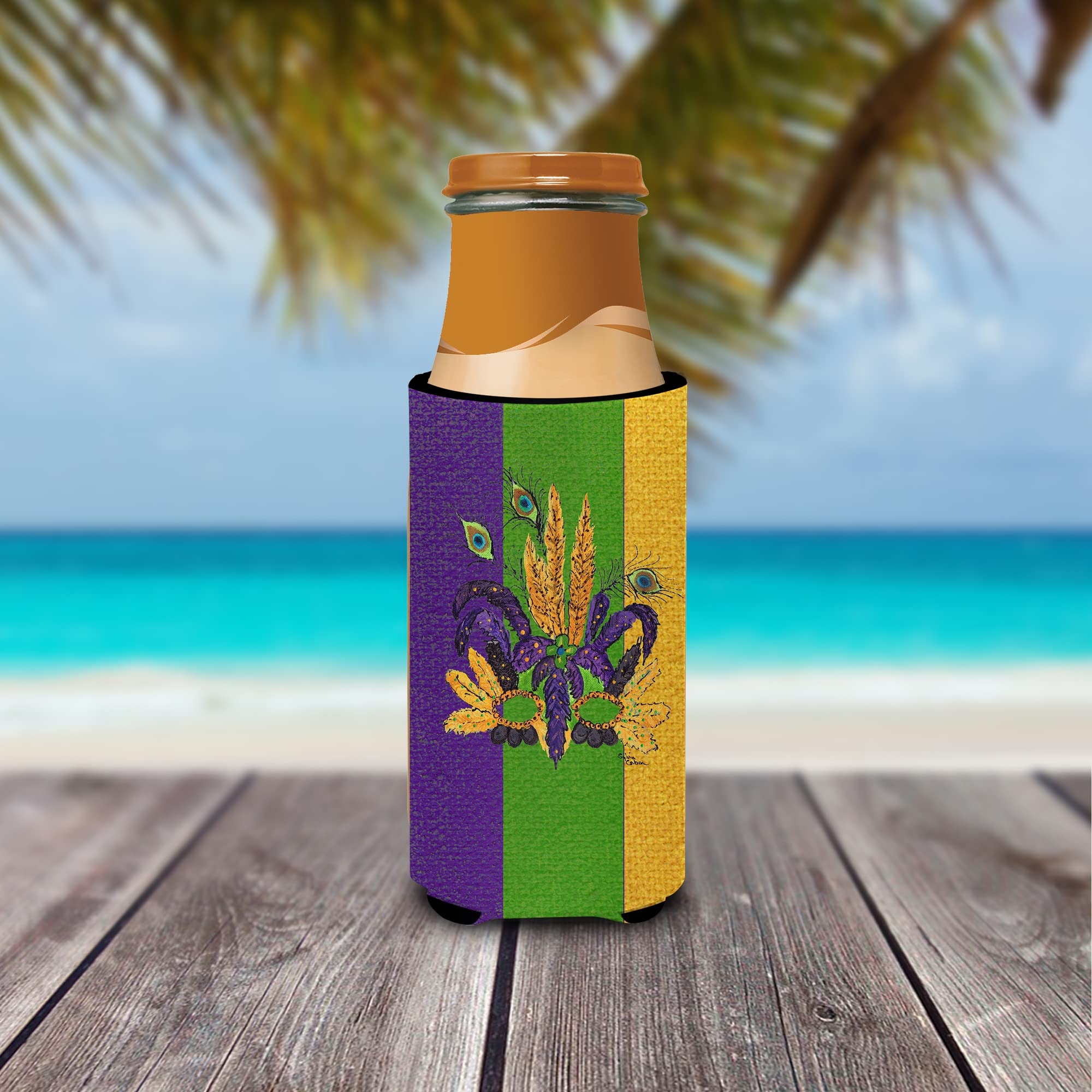Mardi Gras Feathered Mask Ultra Beverage Insulators for slim cans 8364MUK