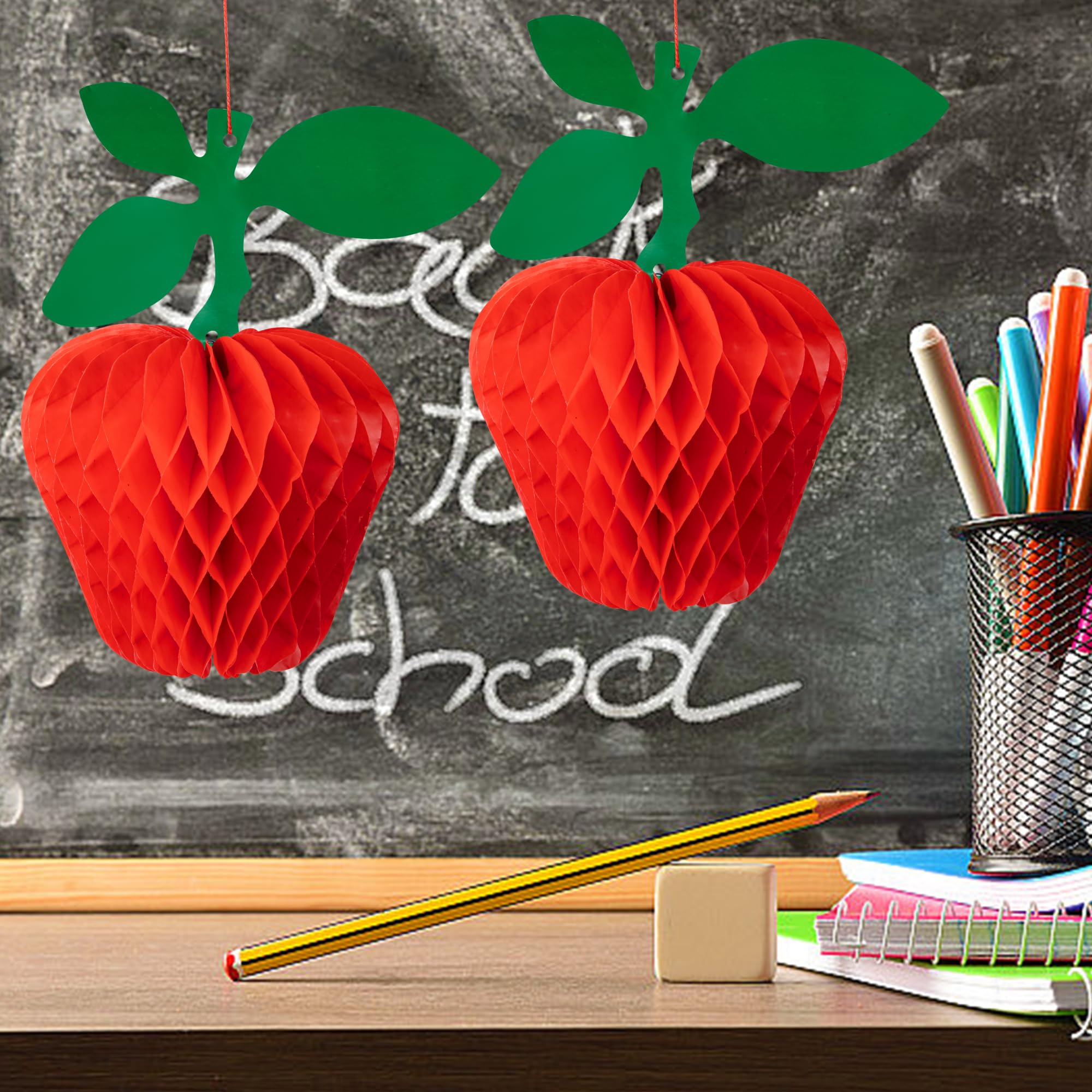20Pcs Red Apple Tissue Honeycomb, Apple Shaped Honeycomb Tissue, Red Plastic Paper Apple Decorations For Back To School First Da