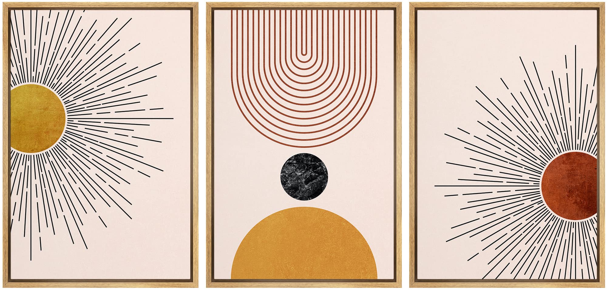 Idea4Wall Framed Canvas Print, Wall Art Set Mid-Century Geometric Solar Sun Space Planets Abstract Shapes Illustrations Minimali